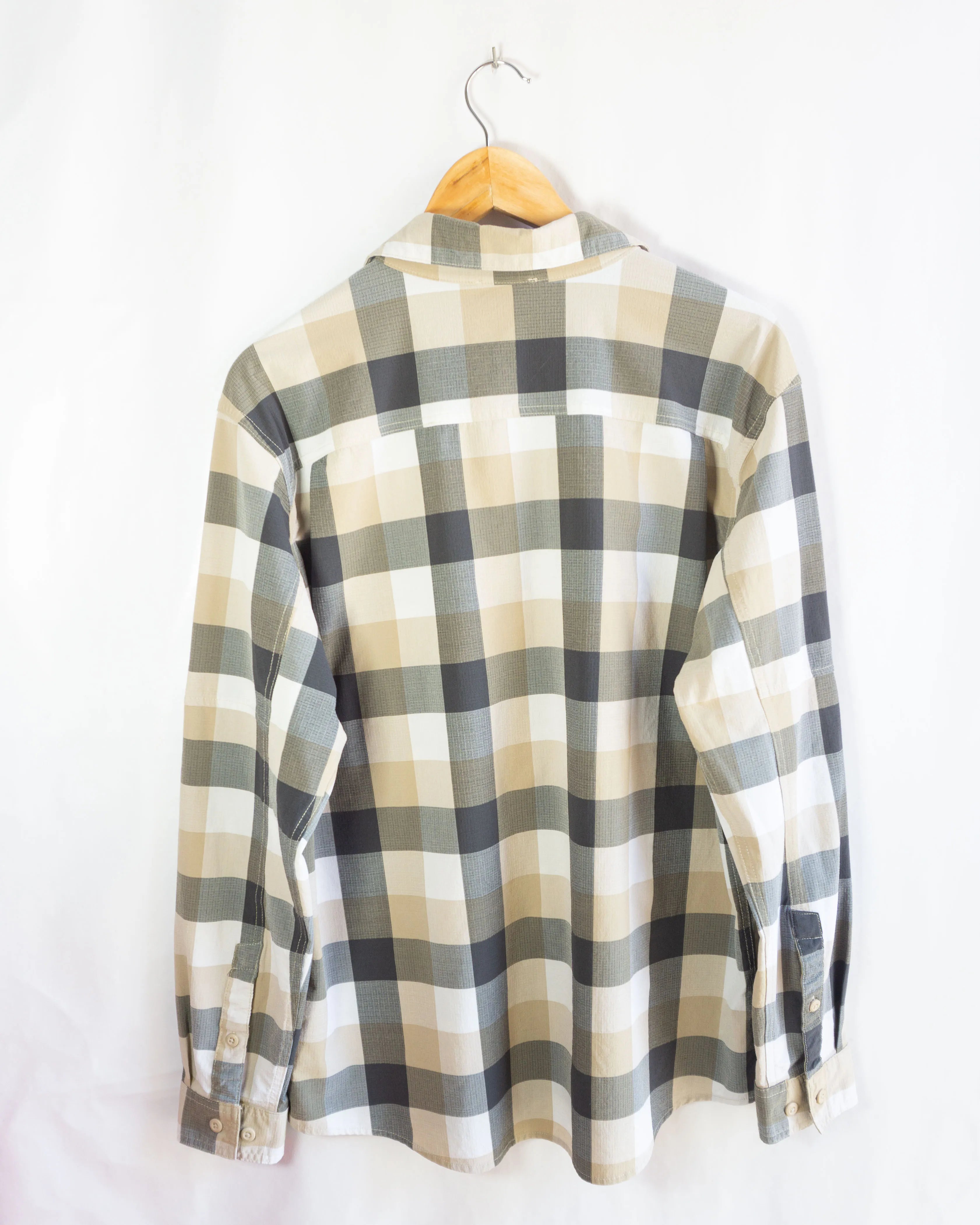 Camisa Columbia Cuadros Beige Gris — Talla XL