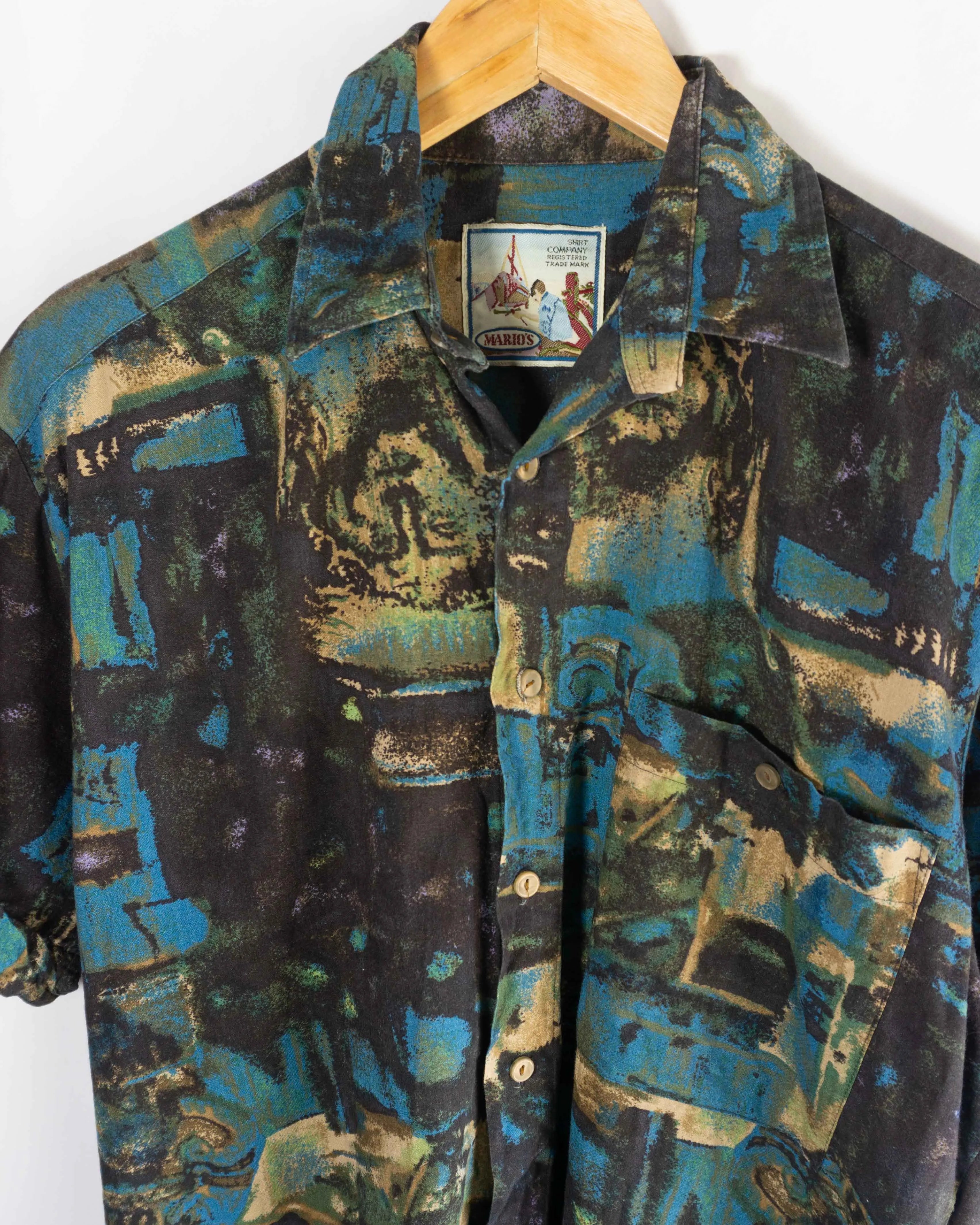 Camisa Vintage 90s Manga Corta Estampado Abstracto — Talla M