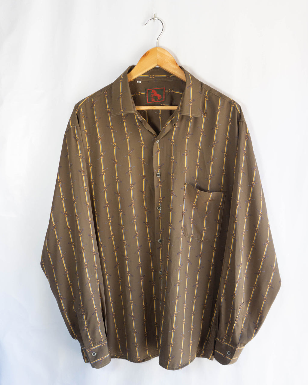 Camisa Vintage de Rayas Estilo Hípico — Talla XL