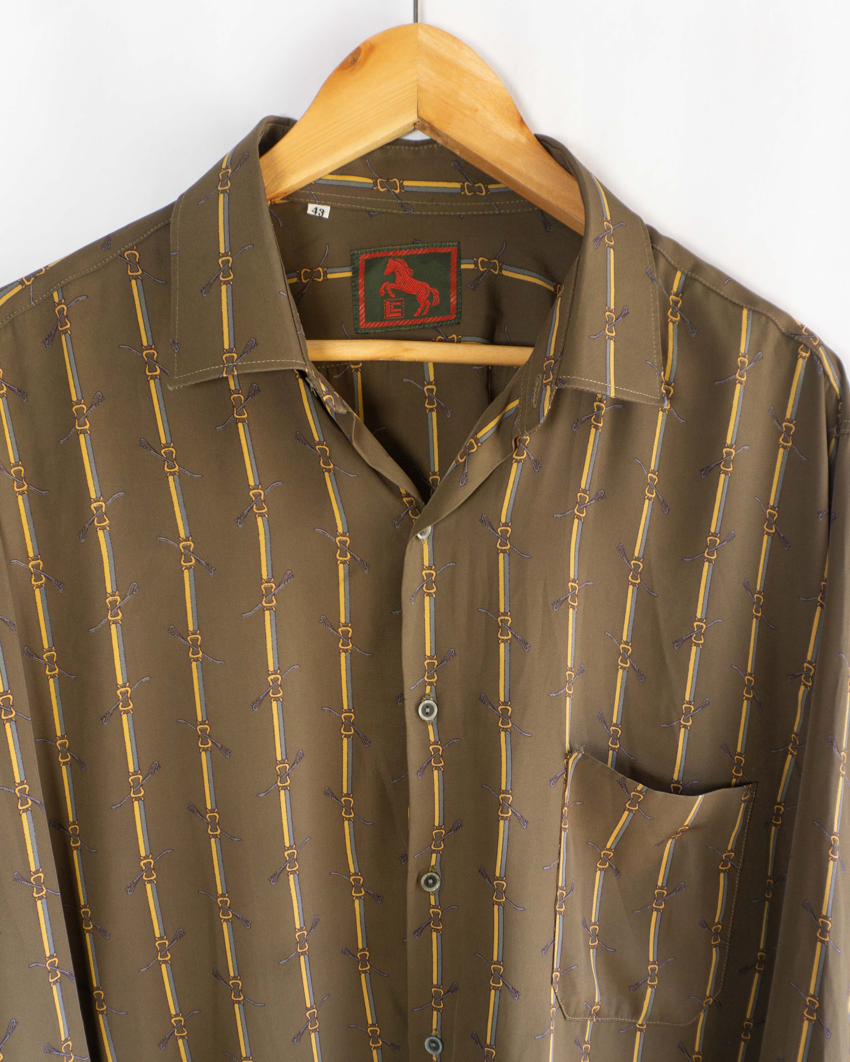 Camisa Vintage de Rayas Estilo Hípico — Talla XL