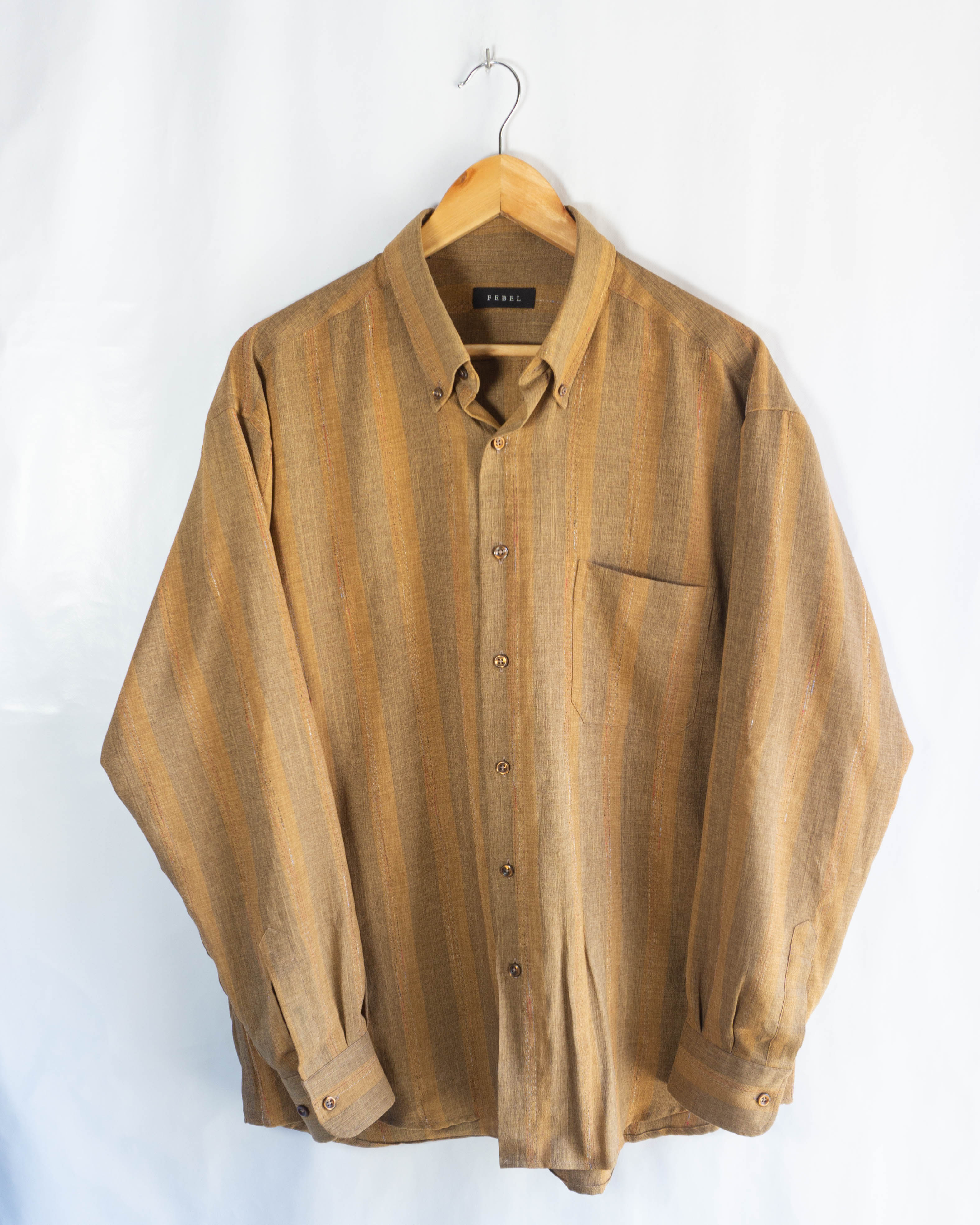Camisa Vintage de Rayas Texturizada Ocre — Talla XL