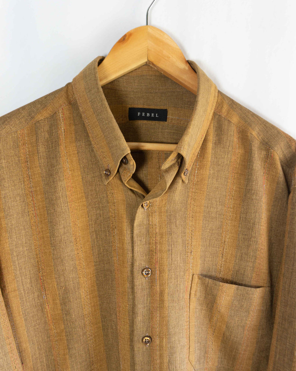 Camisa Vintage de Rayas Texturizada Ocre — Talla XL