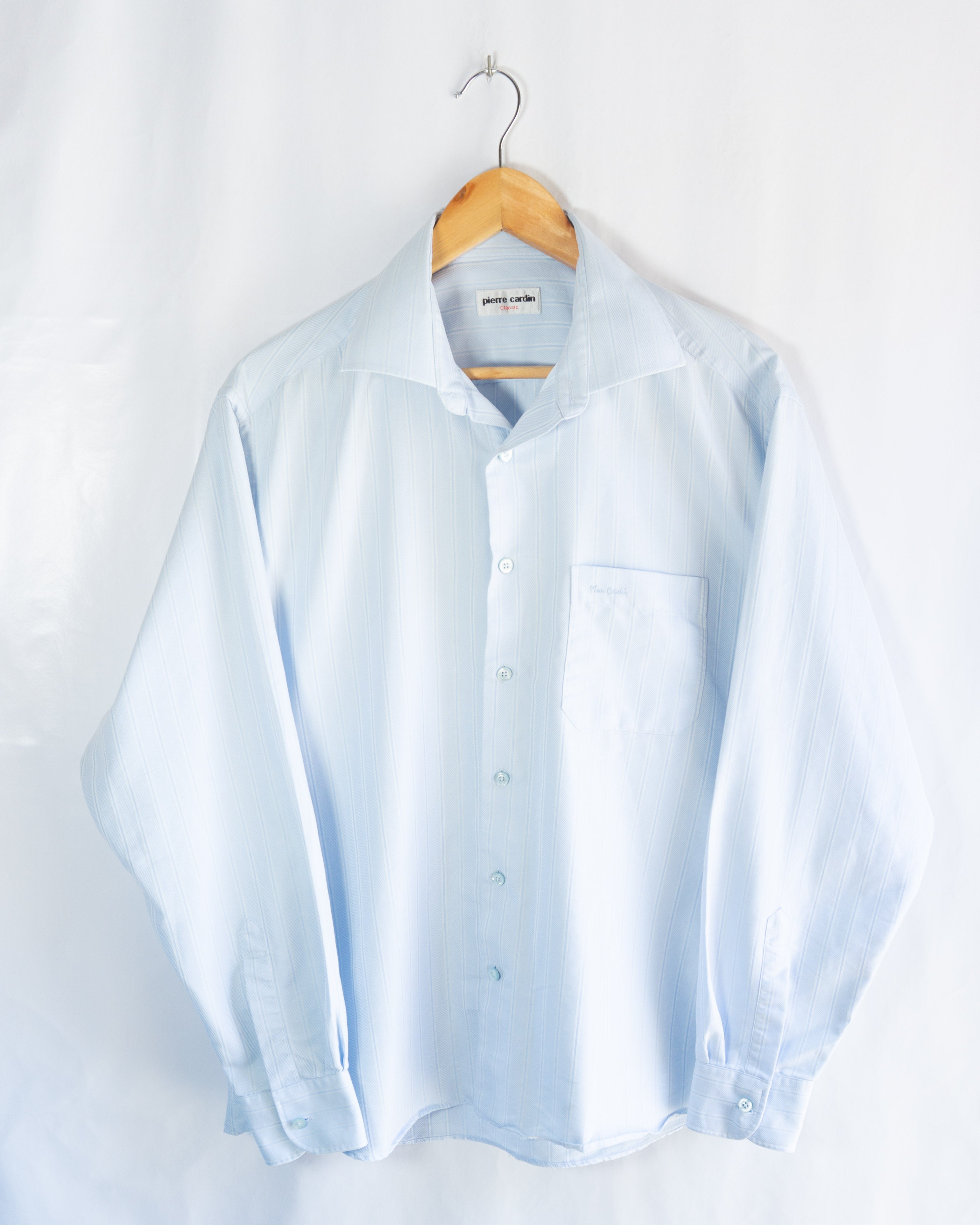 Camisa Pierre Cardin vintage Azul de Rayas Finas — Talla L