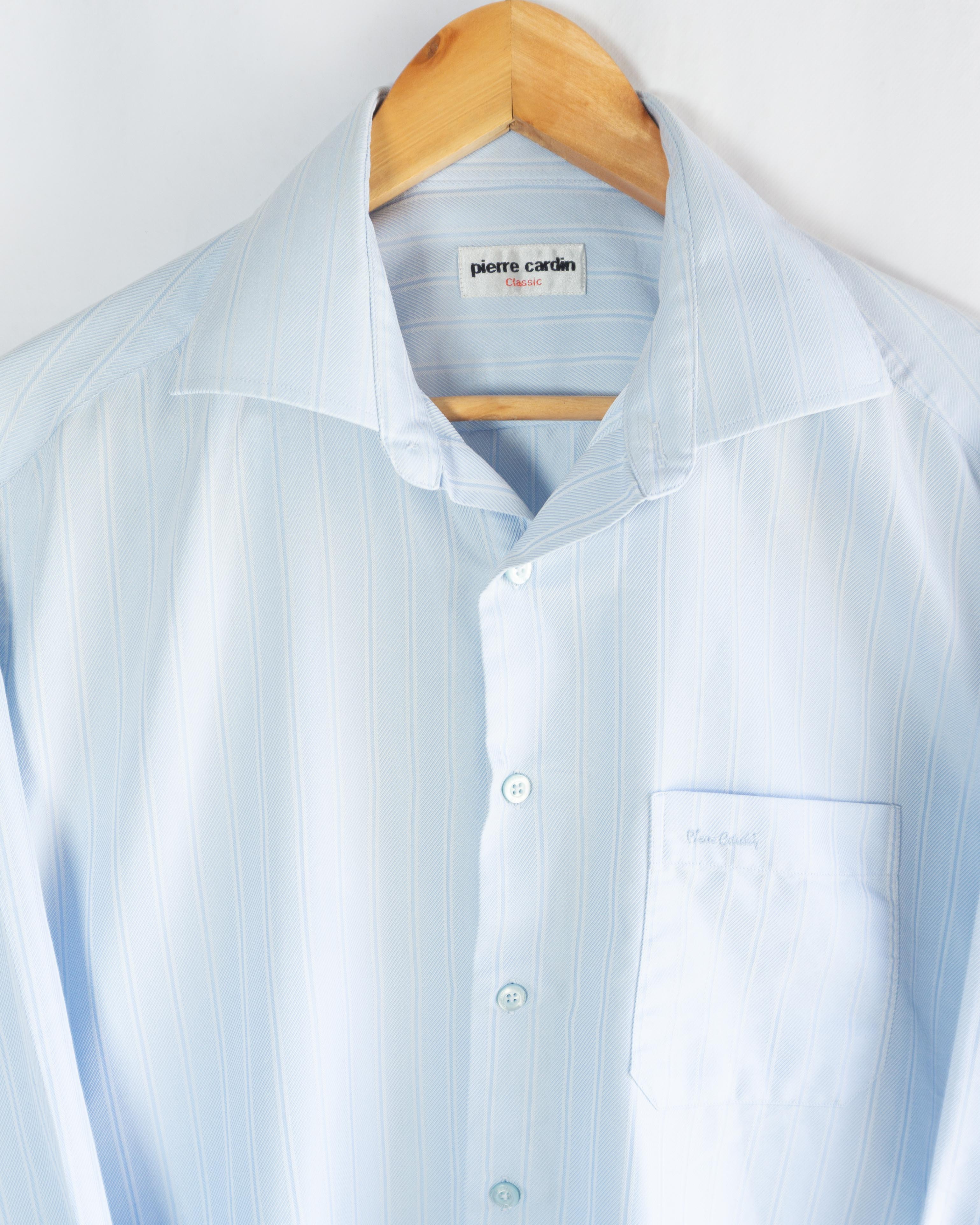 Camisa Pierre Cardin vintage Azul de Rayas Finas — Talla L