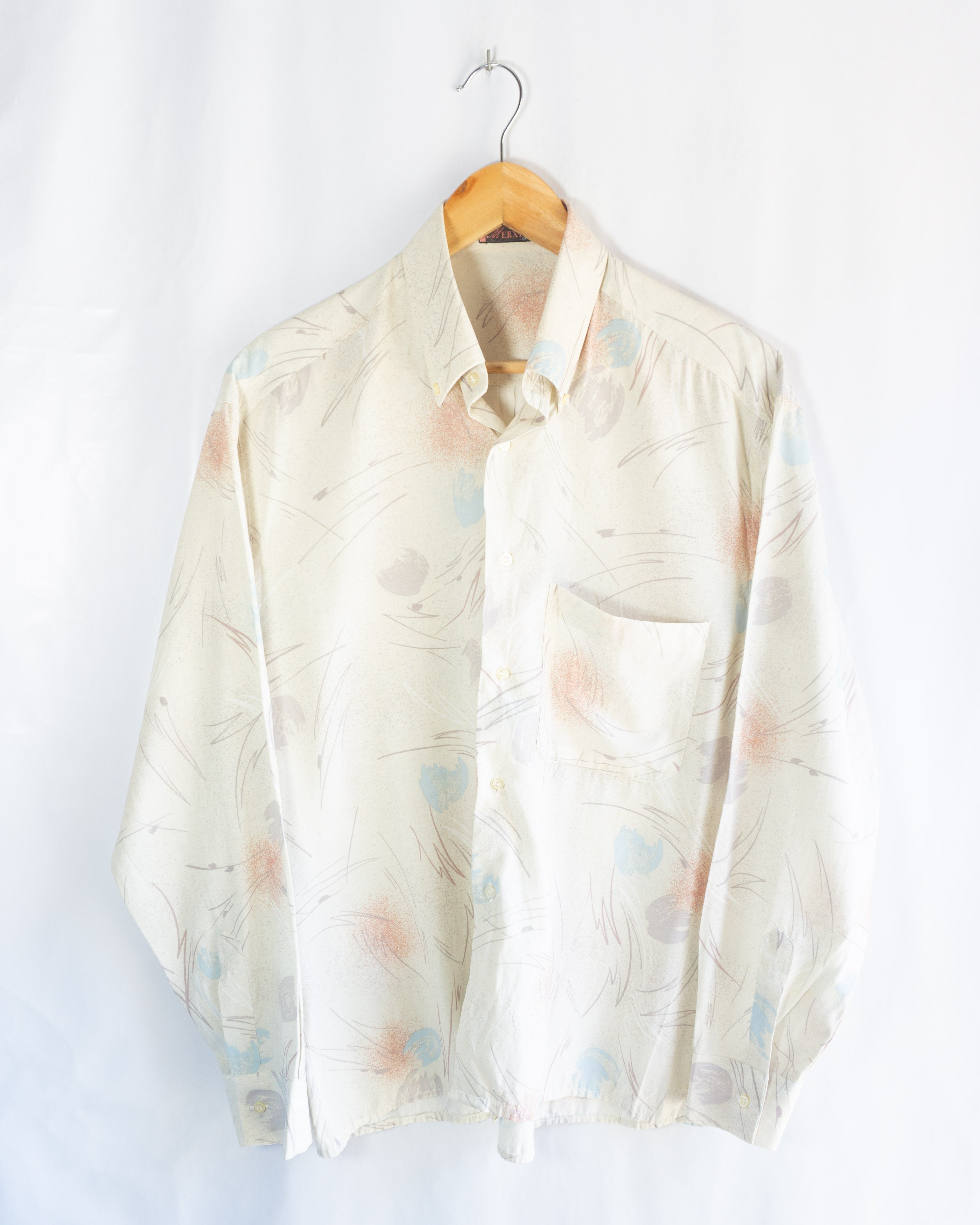Camisa Vintage Abstracta en Tonos Pastel — Talla M