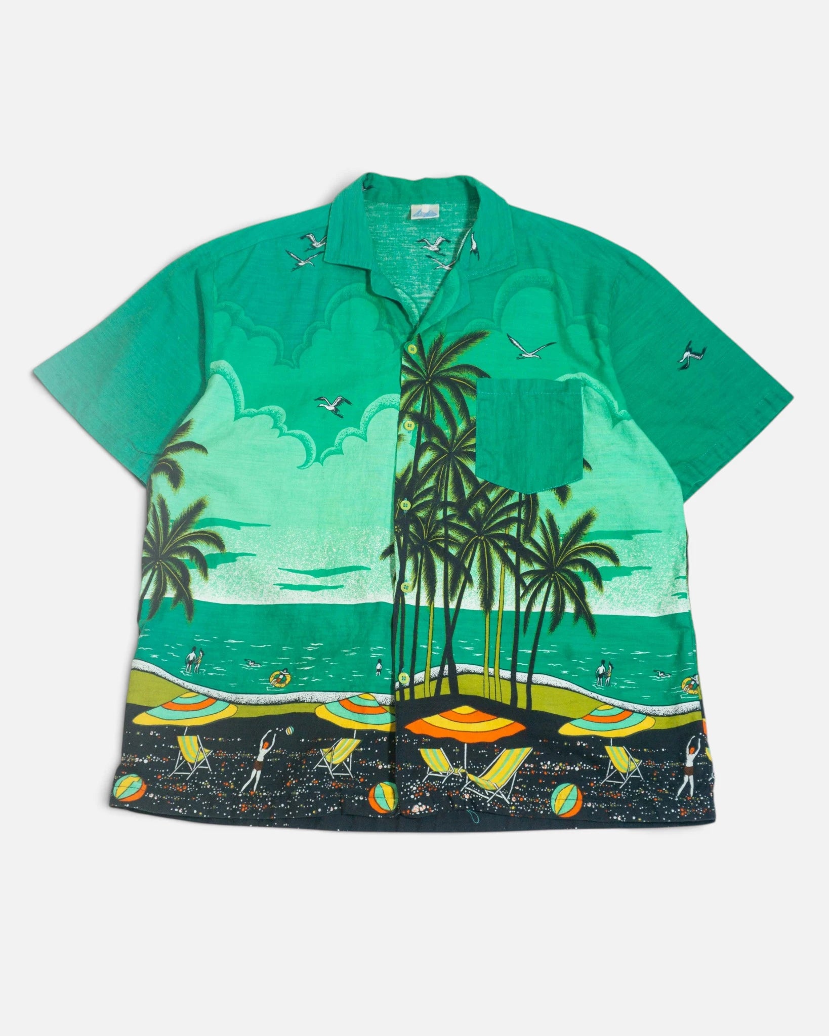 Camisa Hawaiana Paisaje Playa Vintage — Talla L