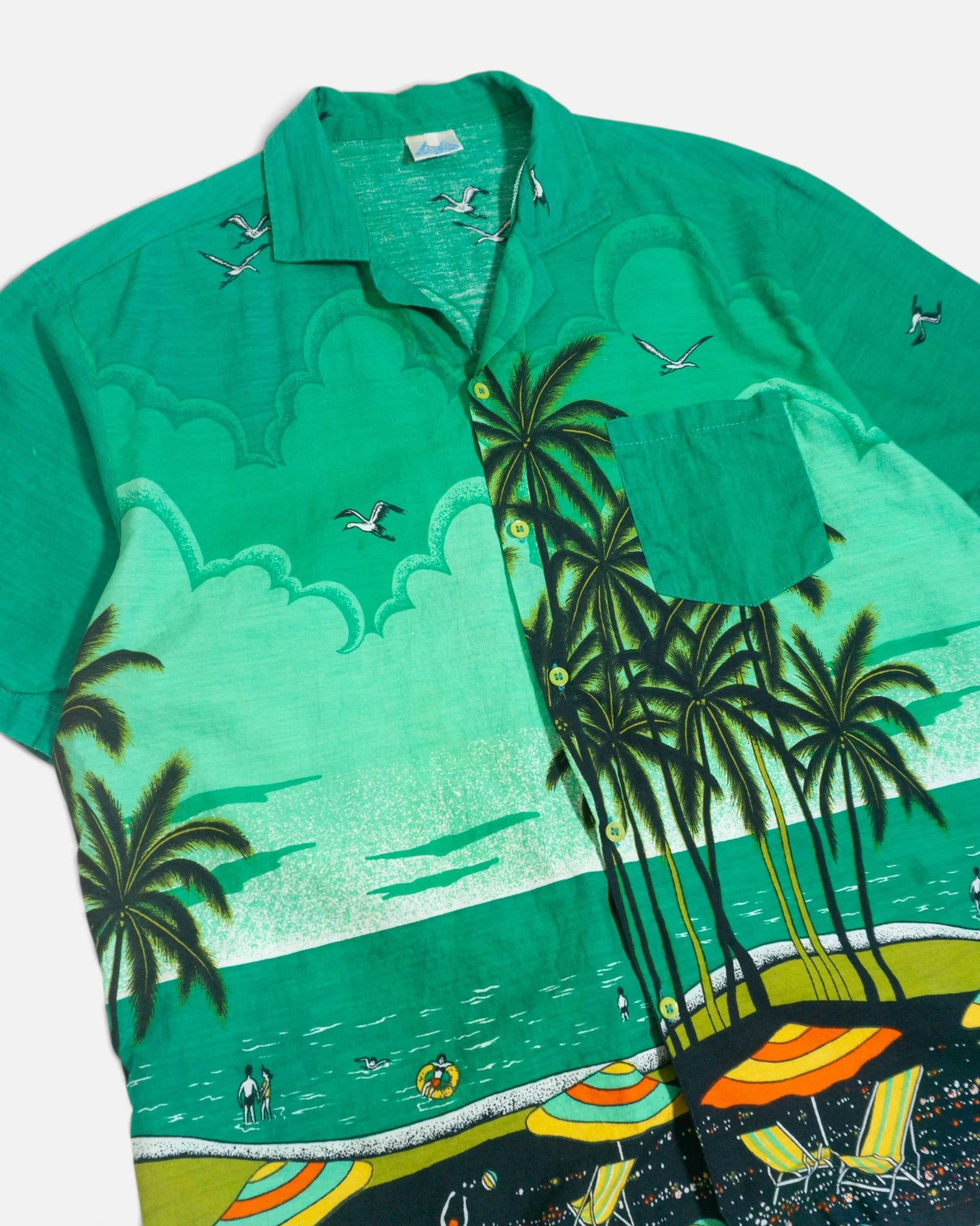 Camisa Hawaiana Paisaje Playa Vintage — Talla L