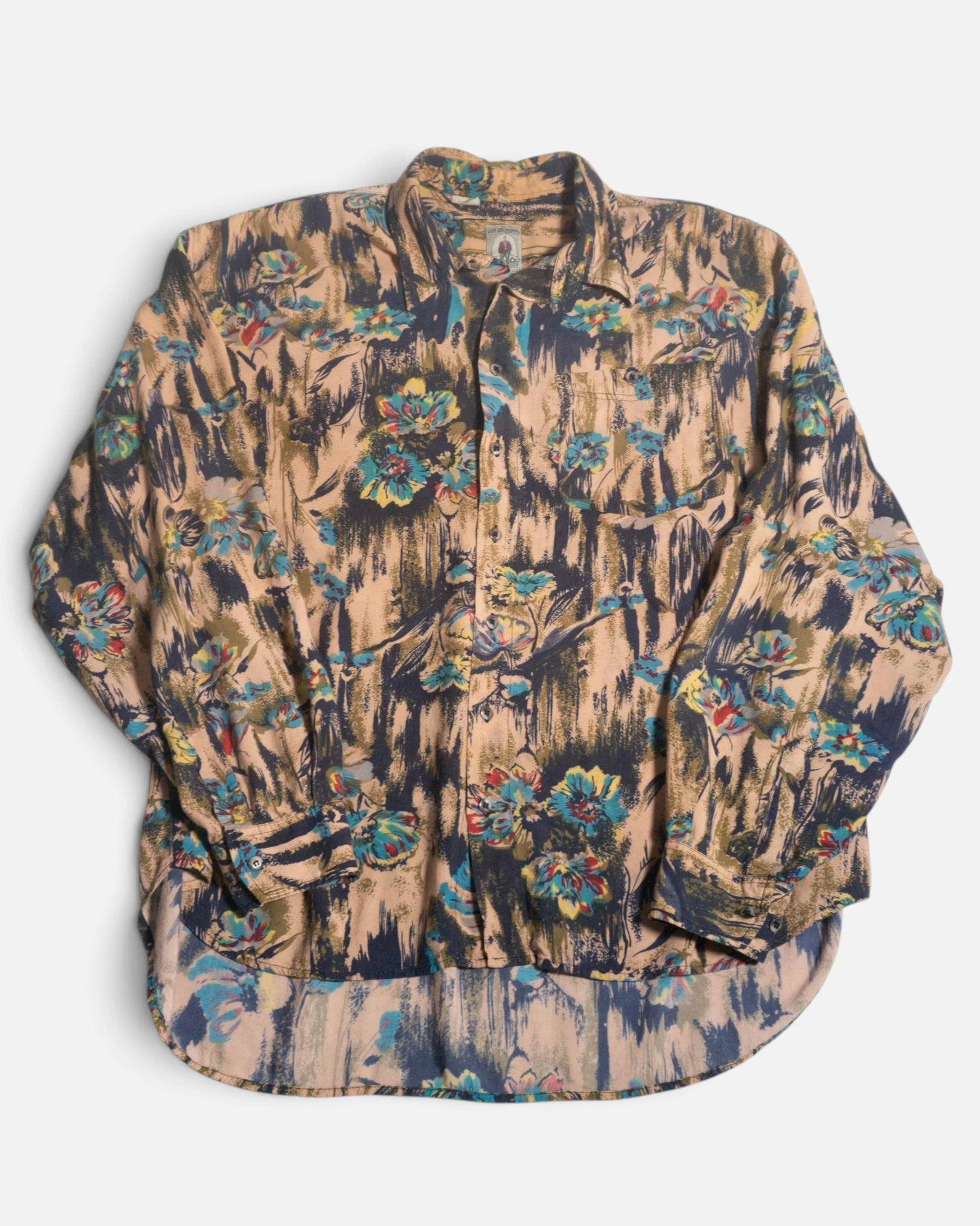 Camisa Floral Abstracta Manga Larga Vintage — Talla L