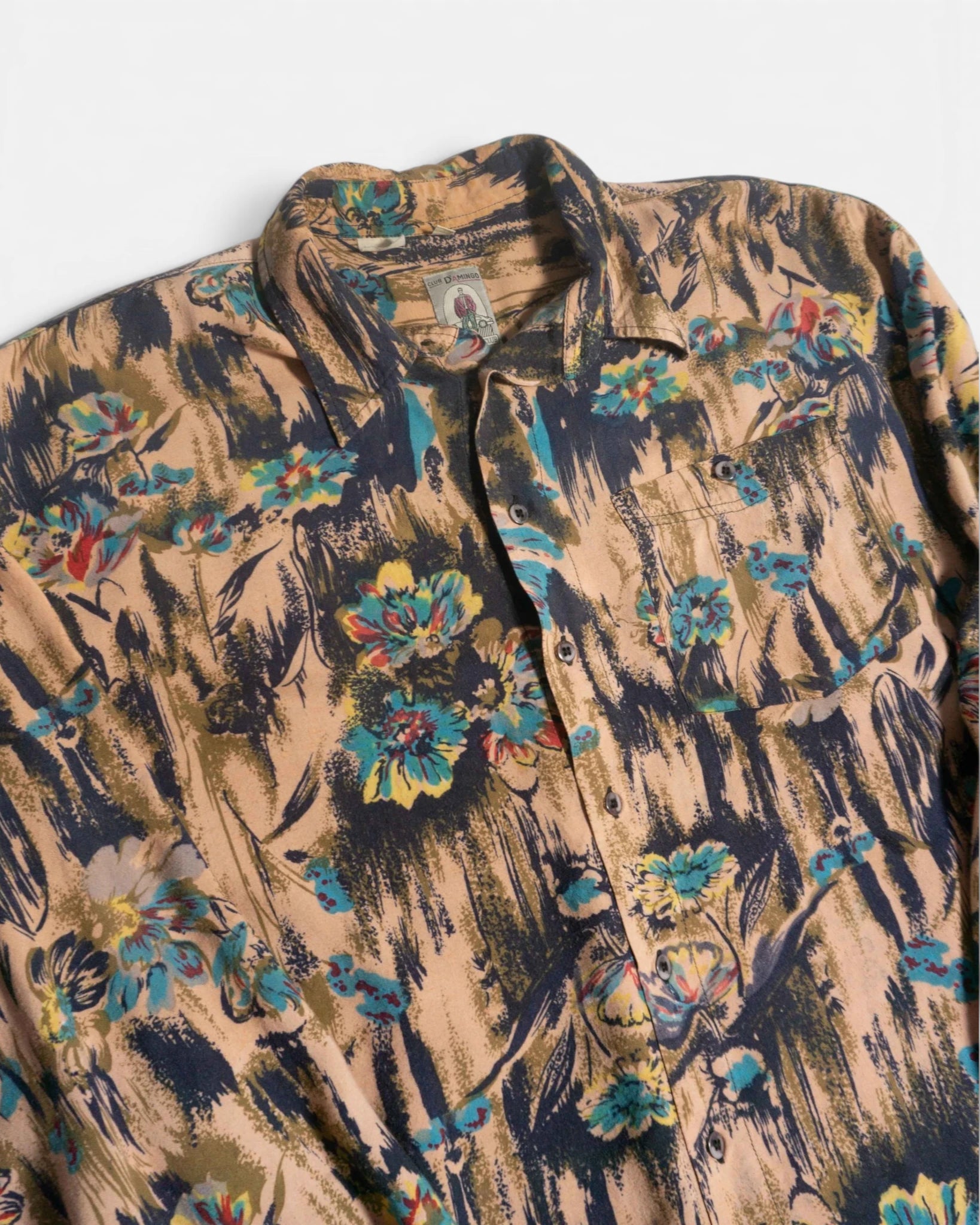 Camisa Floral Abstracta Manga Larga Vintage — Talla L