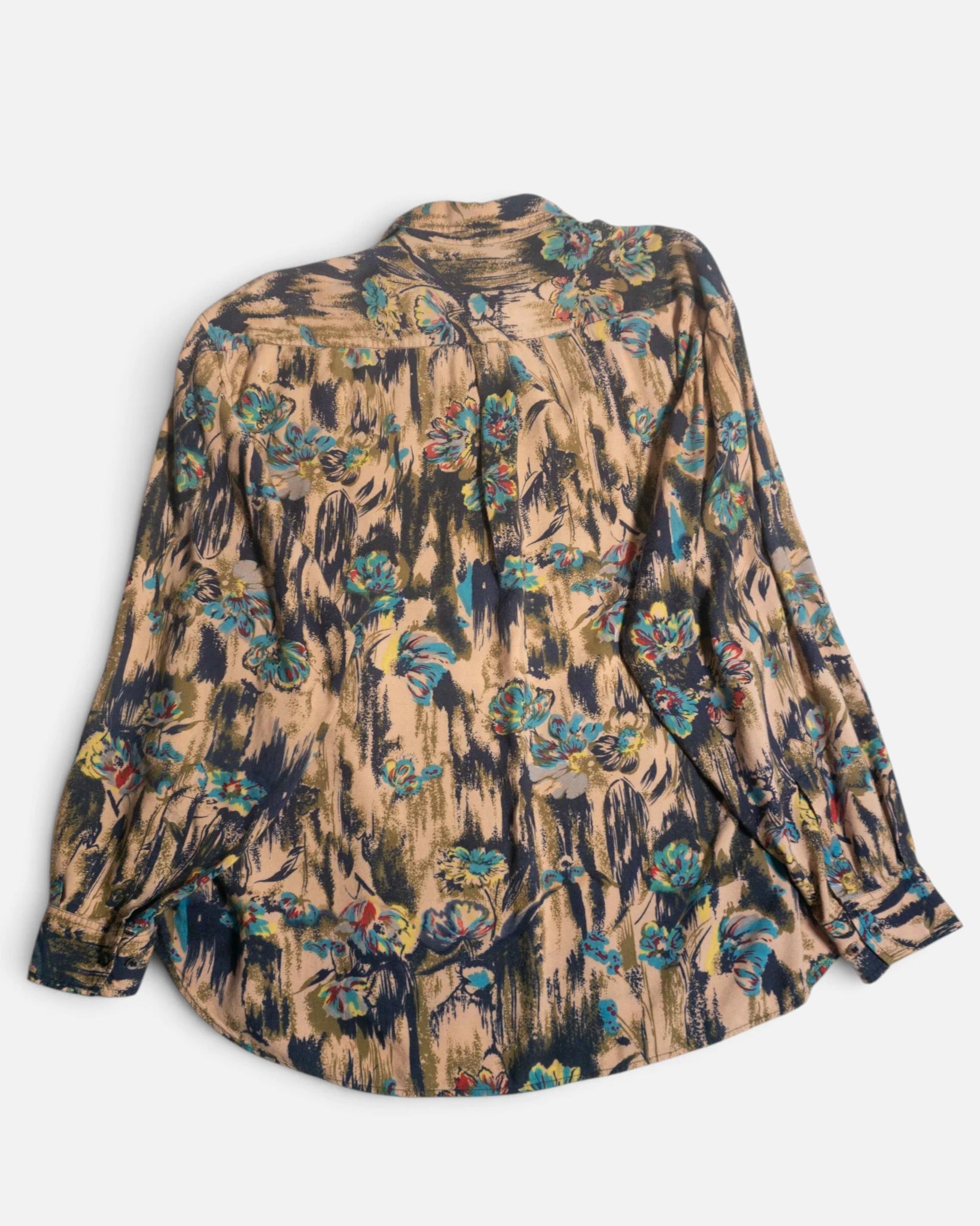 Camisa Floral Abstracta Manga Larga Vintage — Talla L