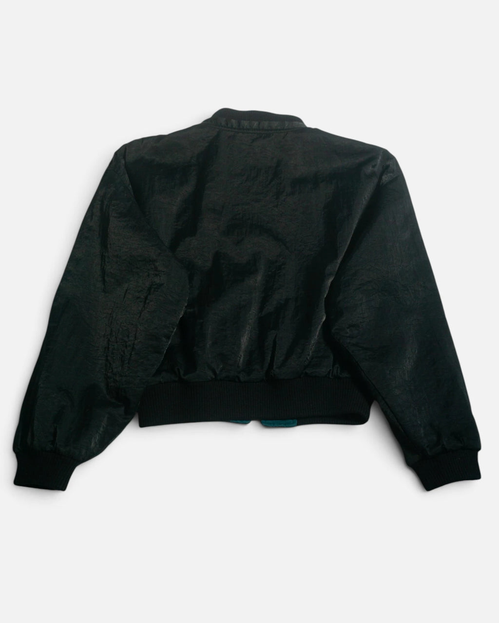 Chaqueta Bomber Crop Negra Vintage 90s — Talla M