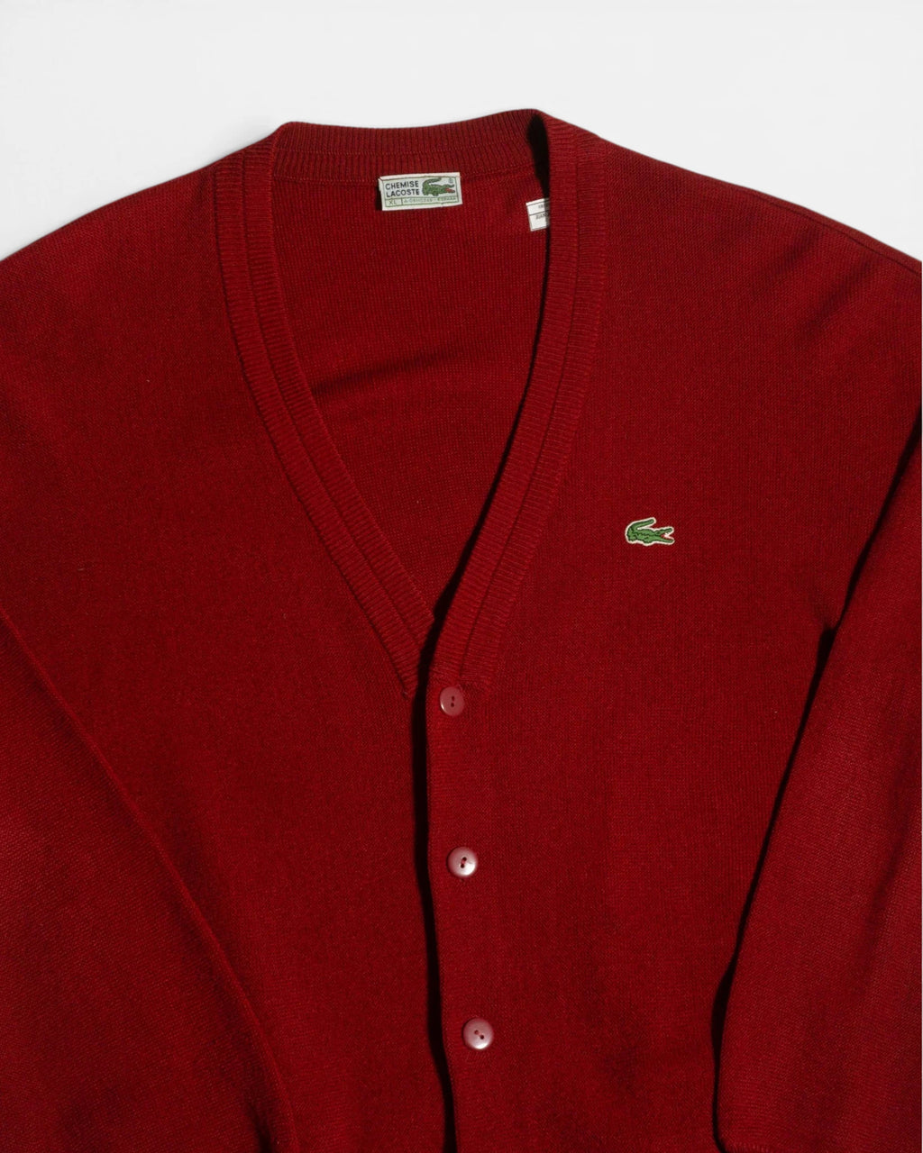 Cárdigan Lacoste Burdeos Vintage 90s — Talla XL