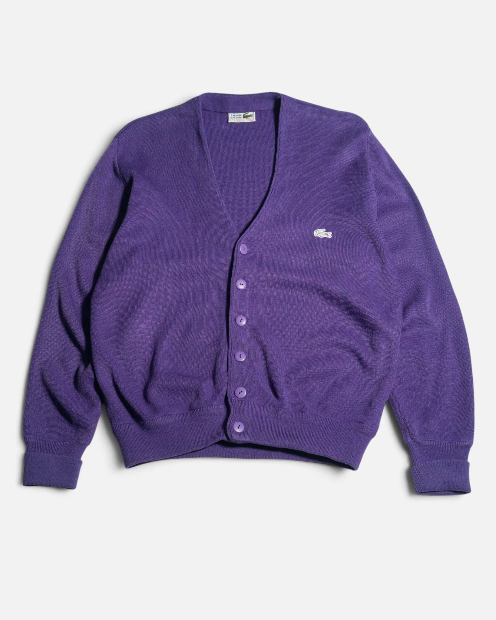 Cárdigan Lacoste Morado Vintage 90s — Talla S