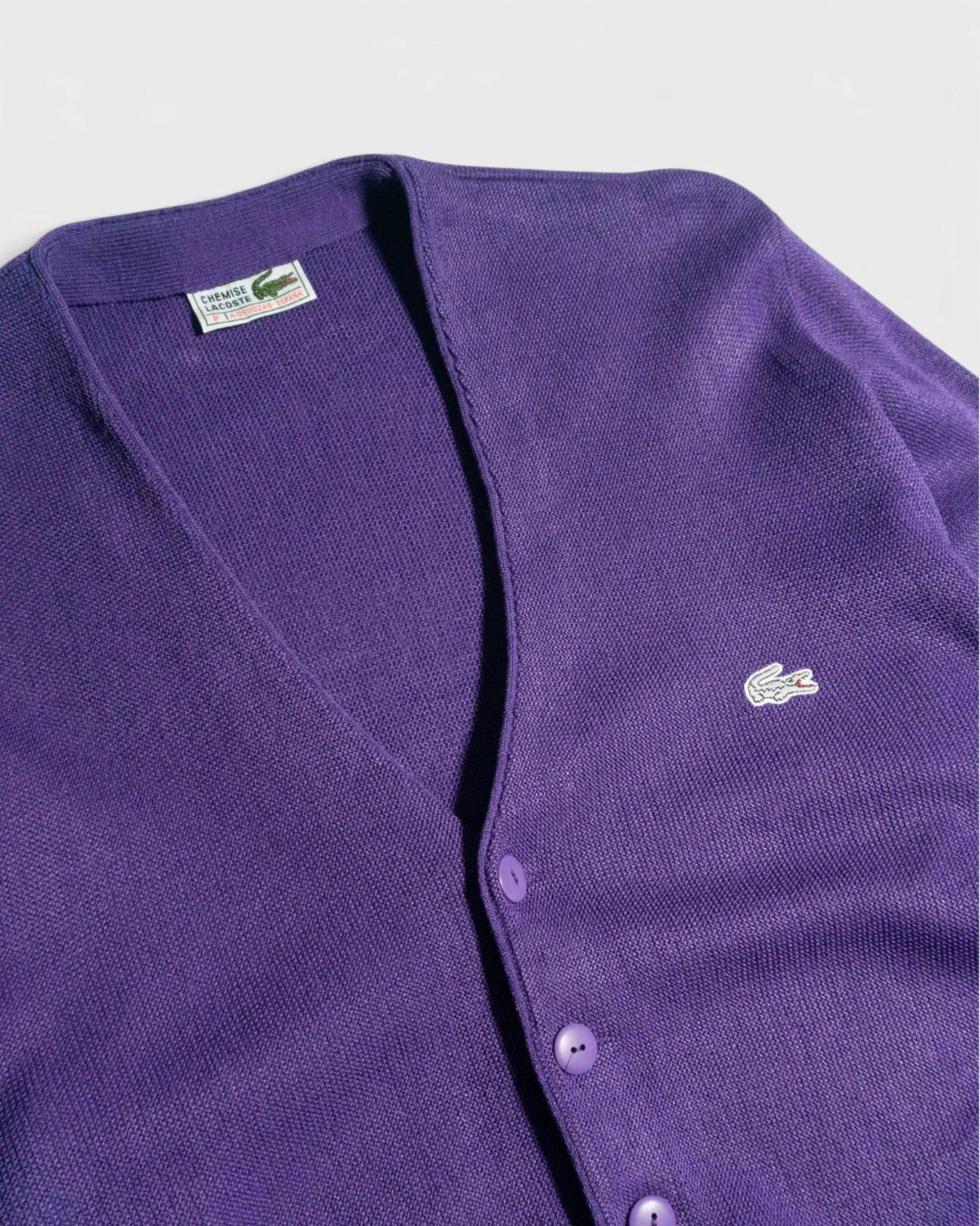 Cárdigan Lacoste Morado Vintage 90s — Talla S