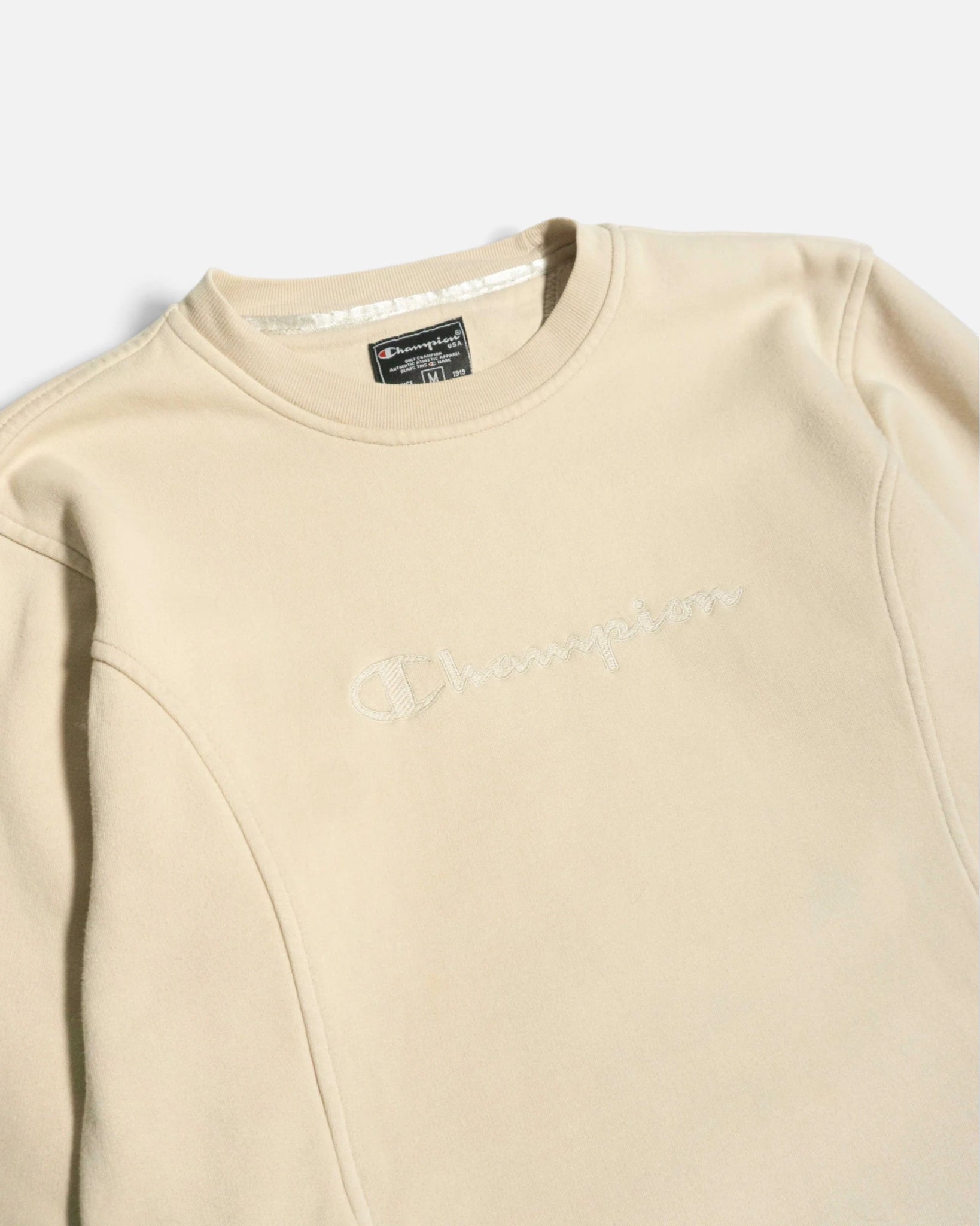 Sudadera Champion Beige Bordado — Talla M