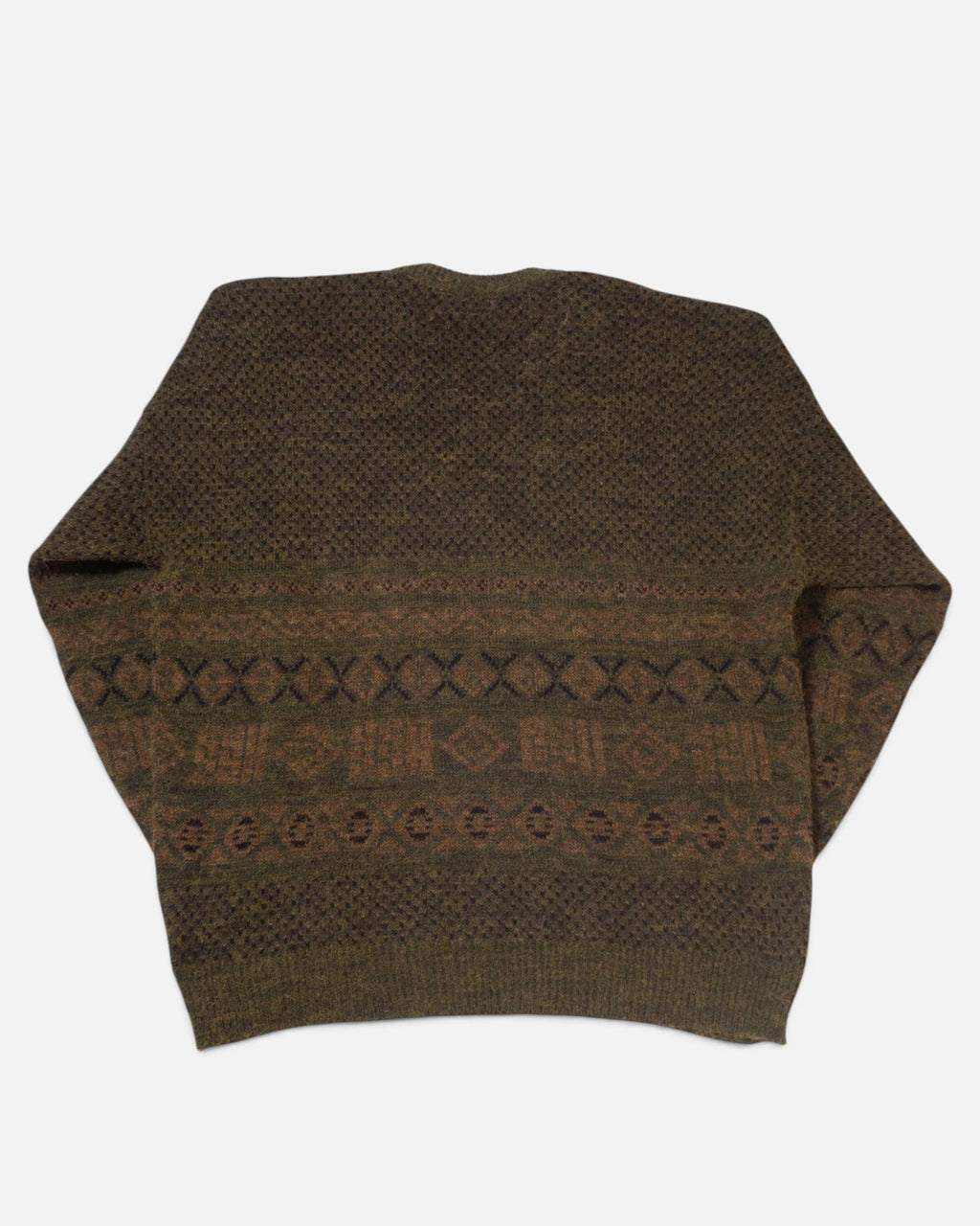 Jersey Lana Cuello V Geométrico Verde Vintage — Talla L