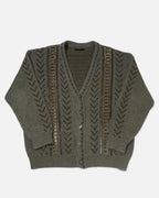 Cárdigan Punto Geométrico Verde Oliva Vintage — Talla M