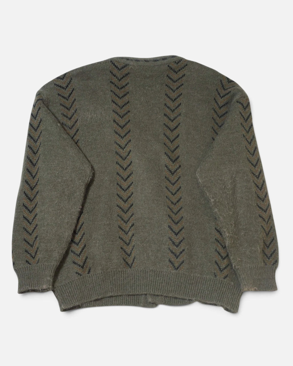 Cárdigan Punto Geométrico Verde Oliva Vintage — Talla M