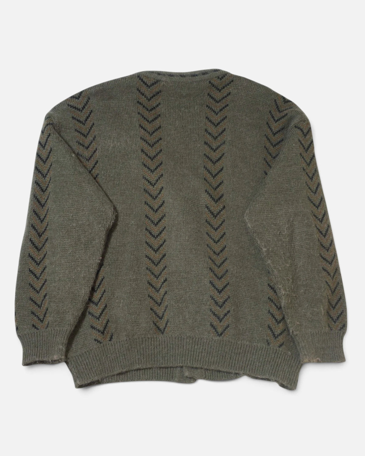 Cárdigan Punto Geométrico Verde Oliva Vintage — Talla M