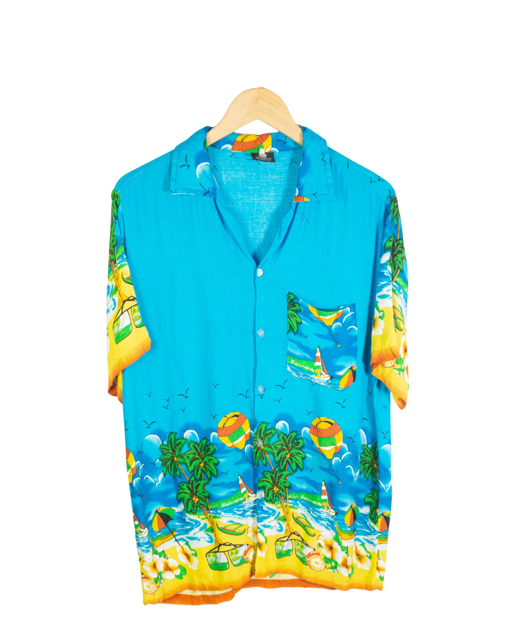 Camisa Hawaiana Tropical Azul Vintage 90s — Talla XL
