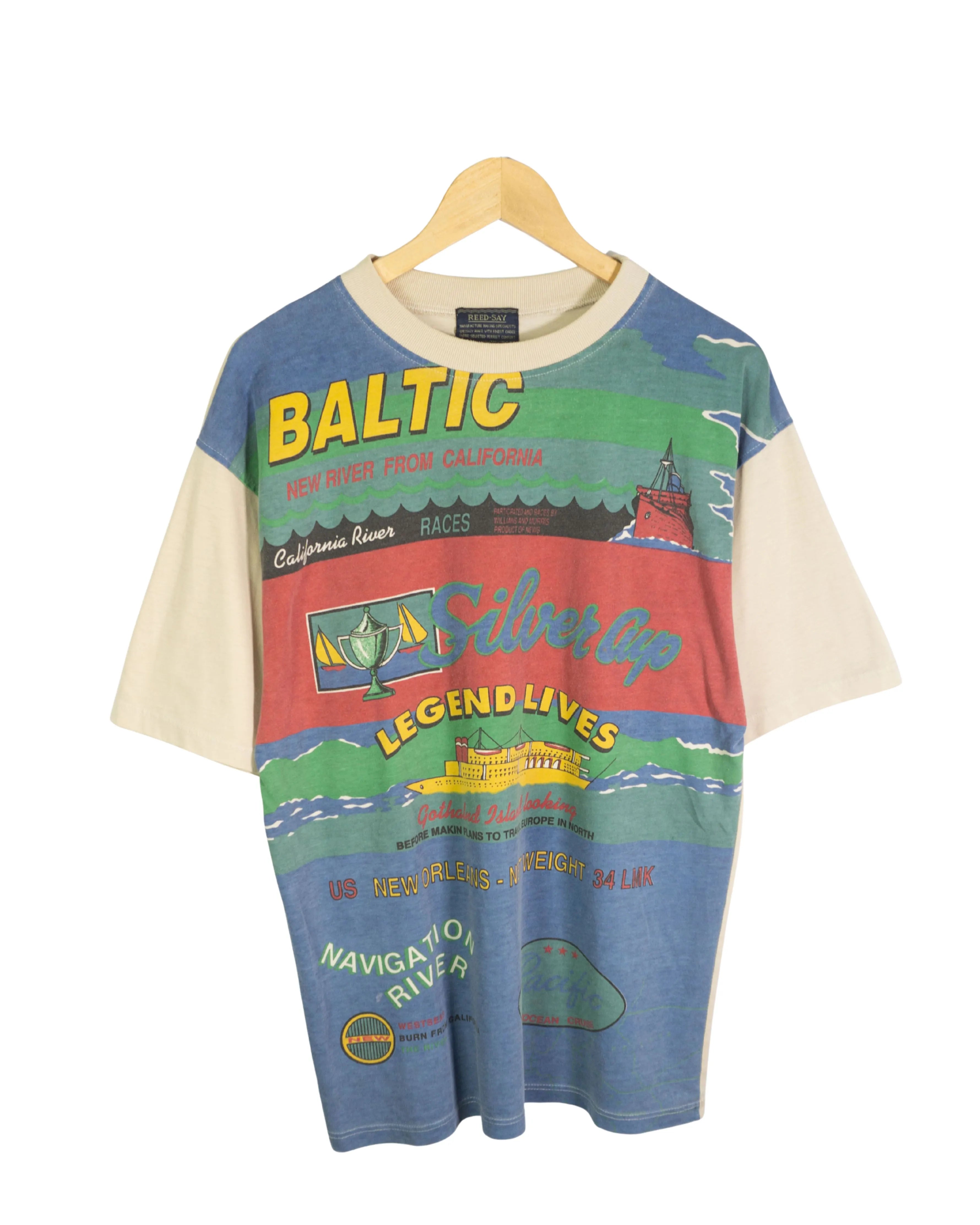Camiseta Baltic Náutica Multicolor Vintage 90s — Talla L