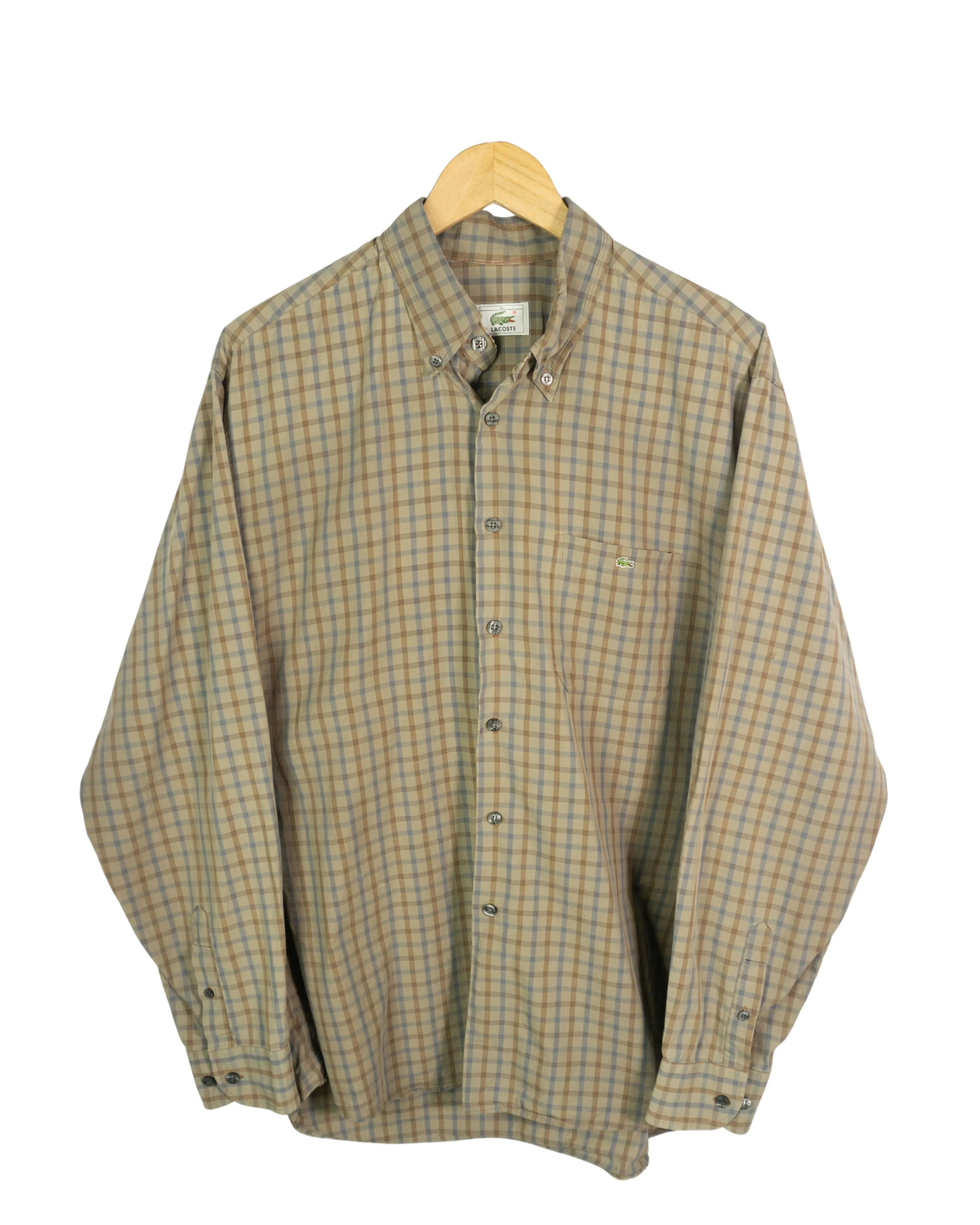 Camisa Lacoste Cuadros Beige Vintage 00s — Talla XL