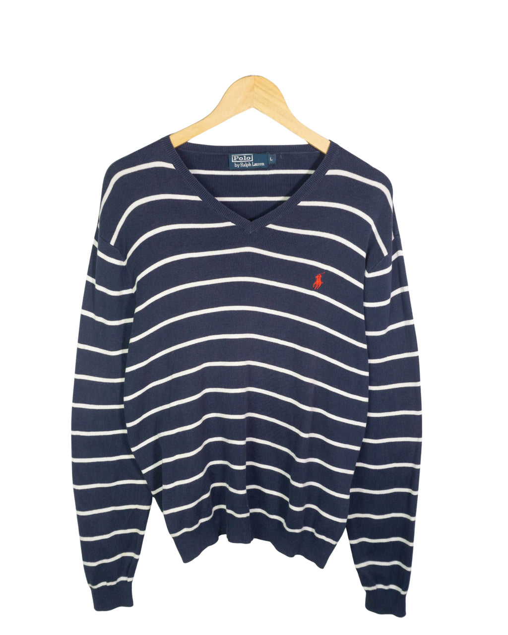Jersey Polo Ralph Lauren Rayas Marino Vintage 90s — Talla L