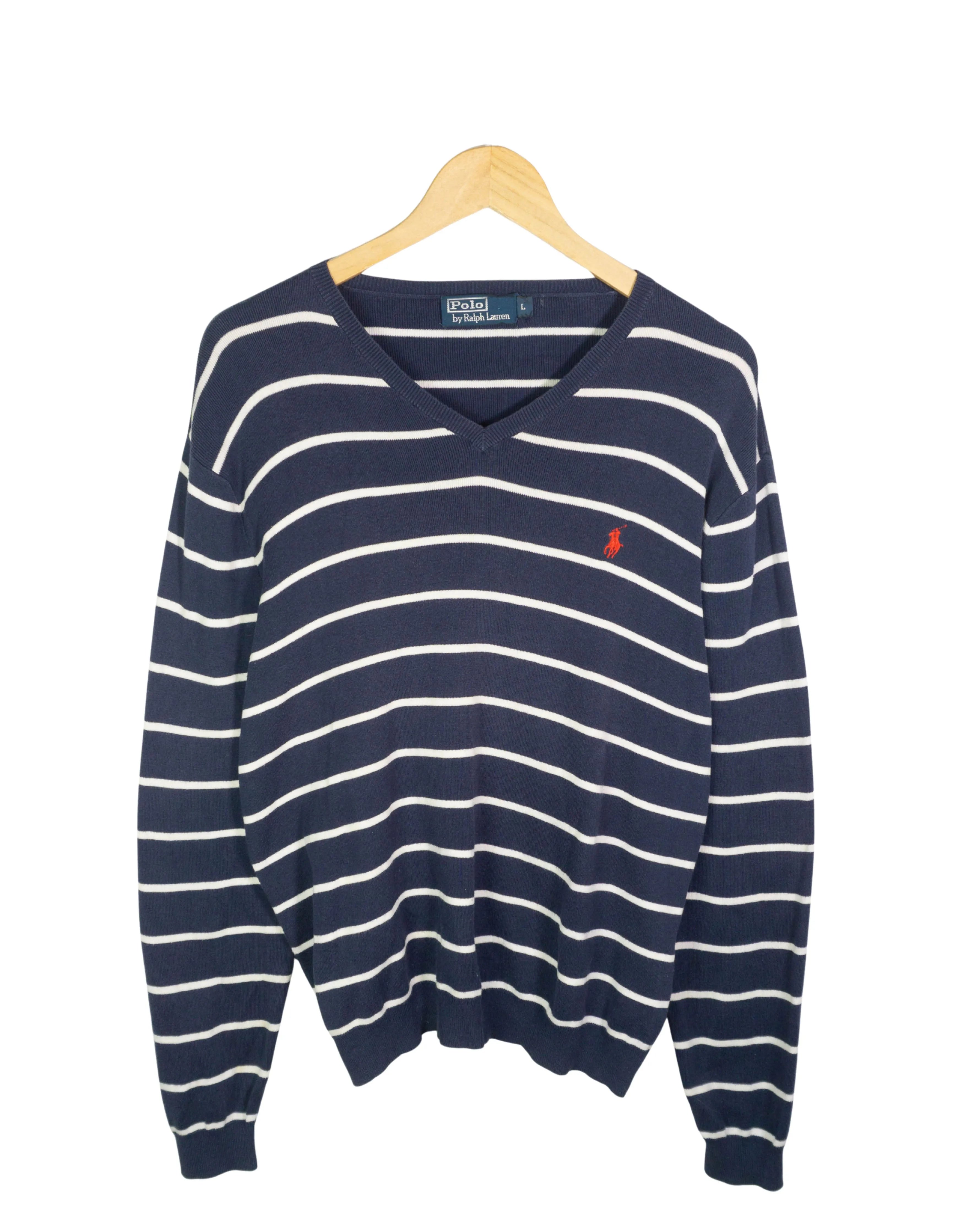 Jersey Polo Ralph Lauren Rayas Marino Vintage 90s — Talla L
