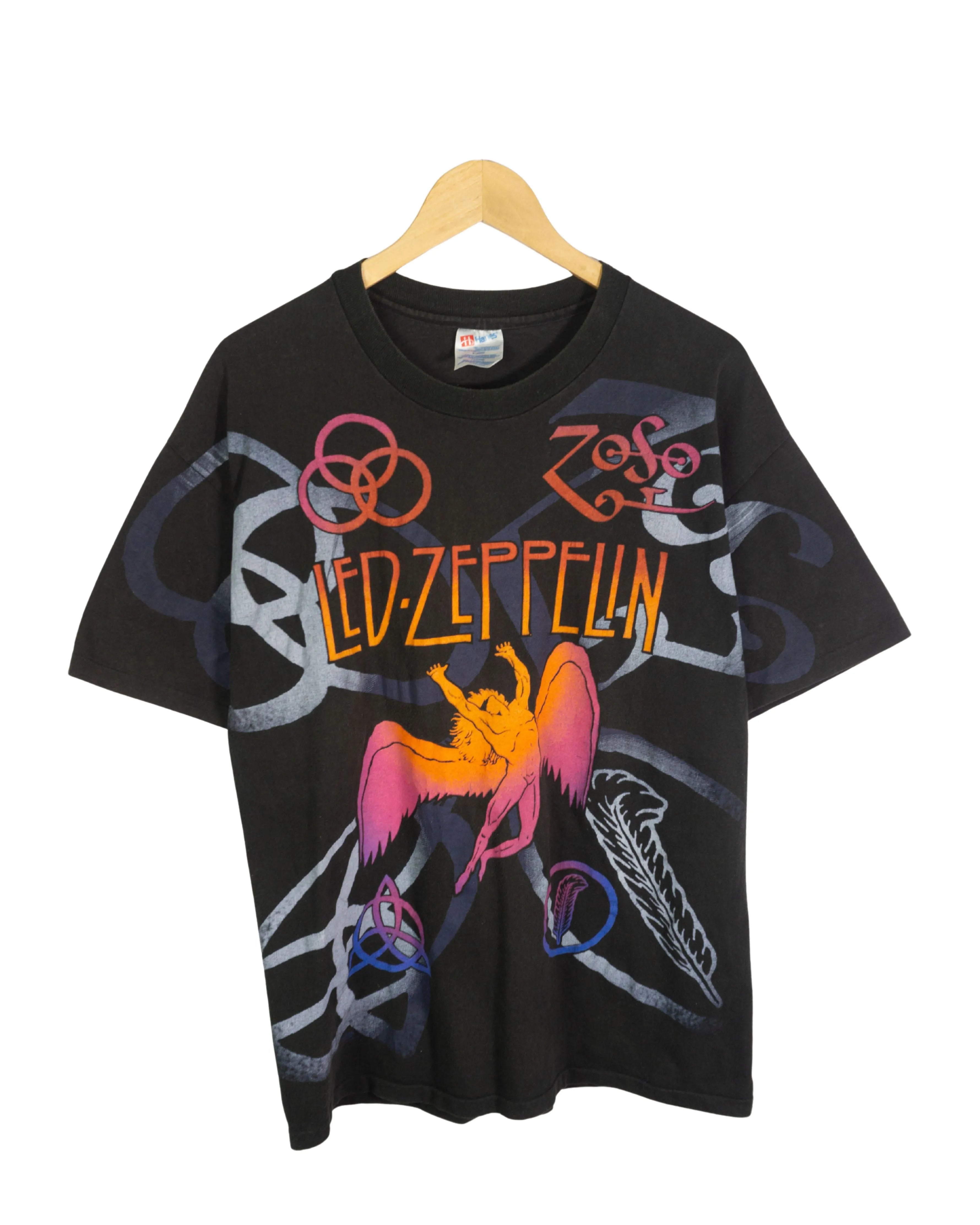 Camiseta Led Zeppelin Zoso Negro Hanes Vintage 90s — Talla XL