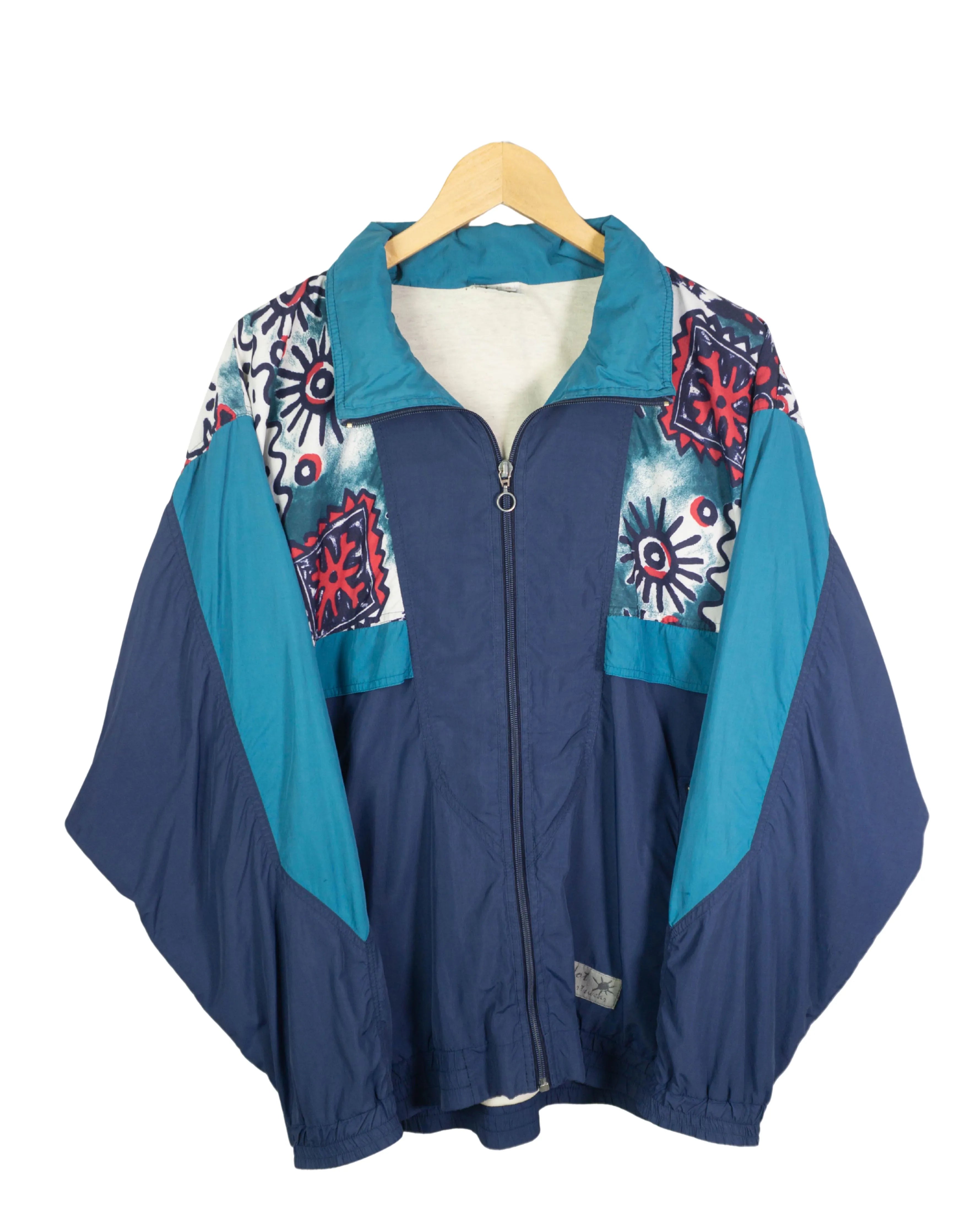 Chaqueta Estampada Azul Turquesa Vintage 90s — Talla XL