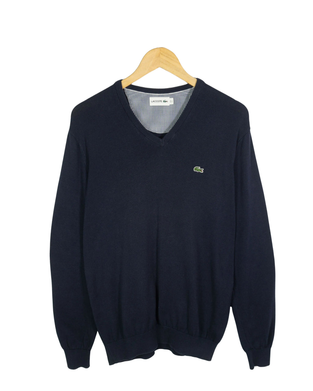 Jersey Lacoste Cuello V Azul Marino Punto Fino — Talla L