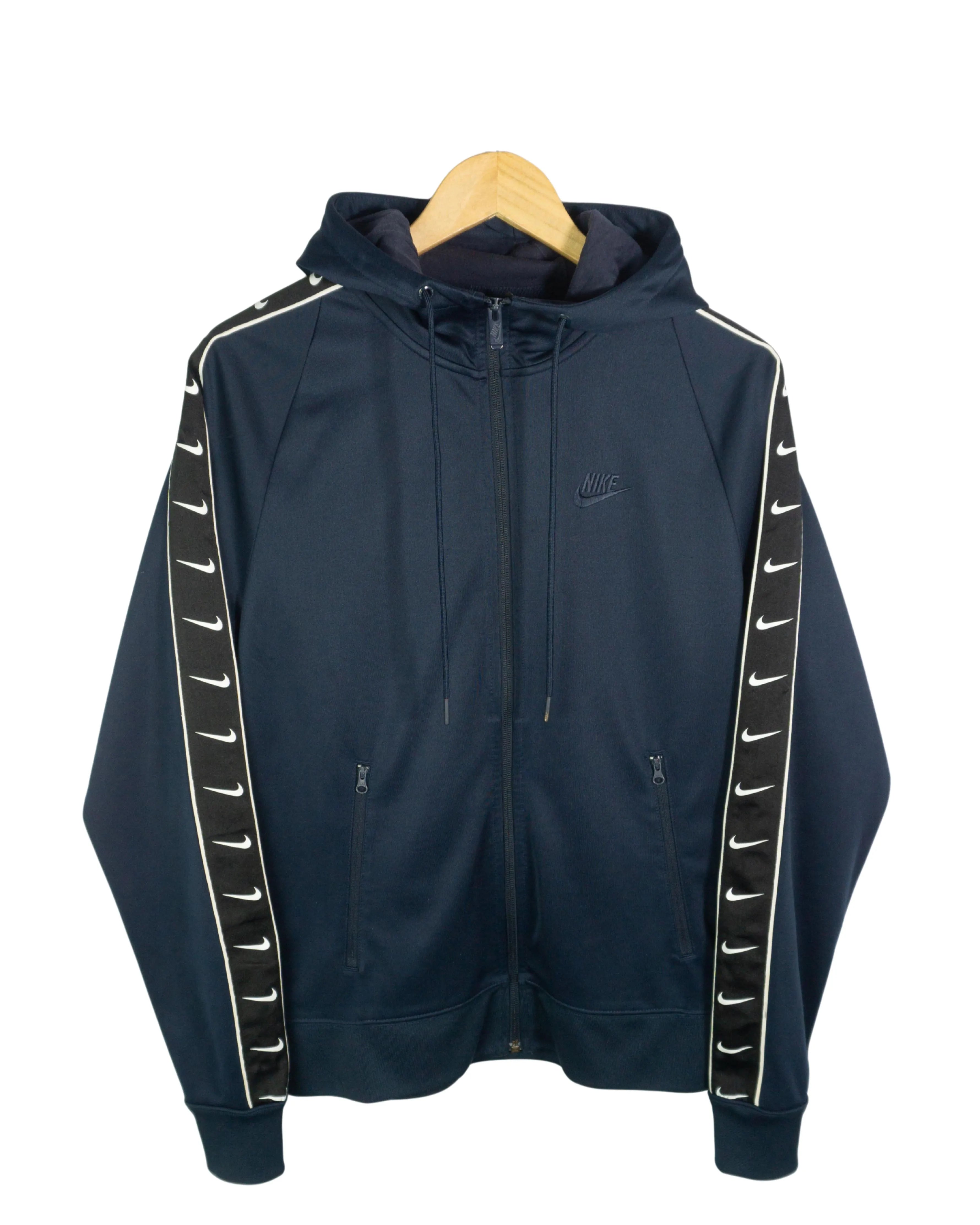 Sudadera Nike Taped Swoosh Azul Marino Cremallera — Talla M