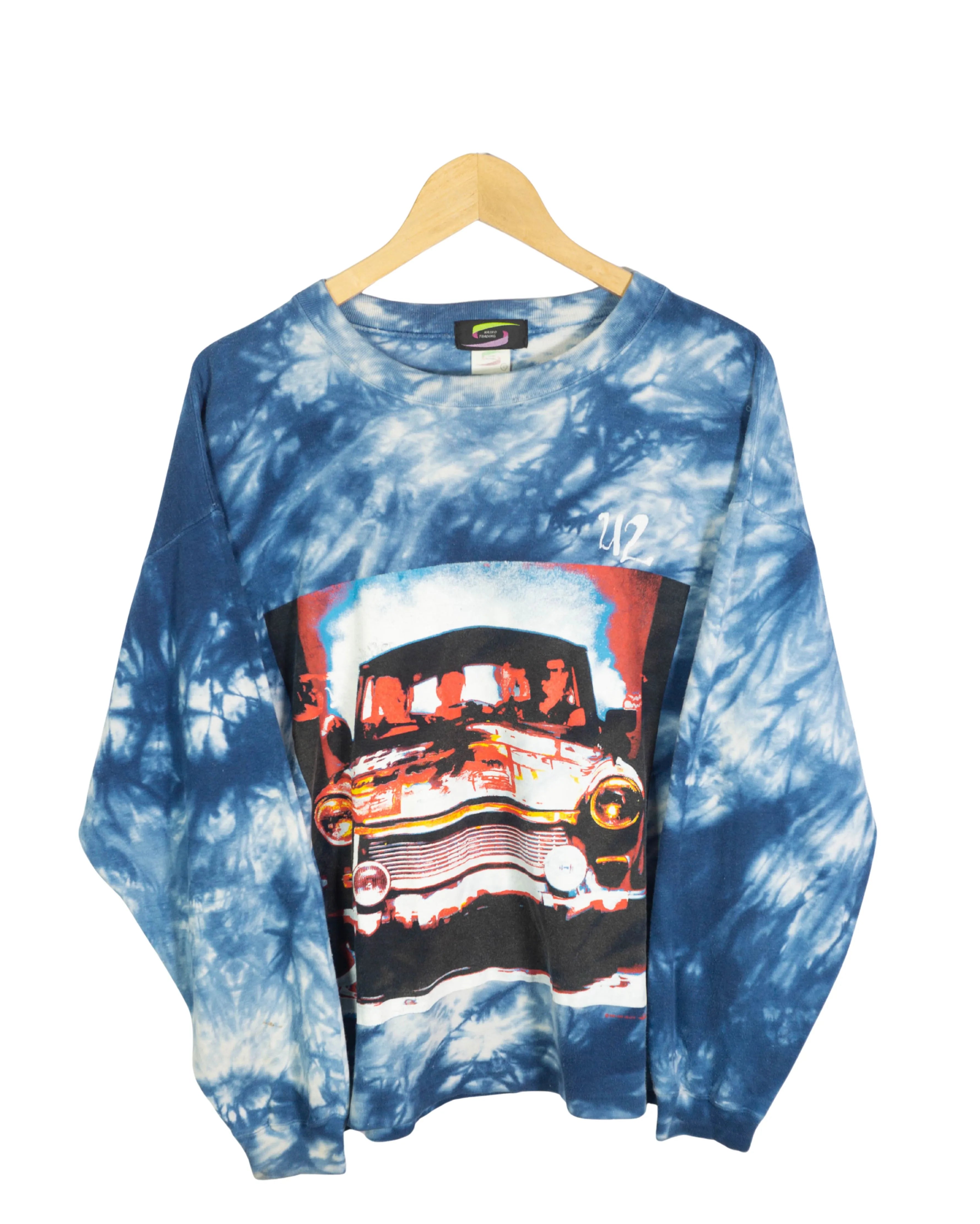 Camiseta Manga Larga U2 Achtung Baby Tie-Dye Azul Vintage 90s — Talla XL