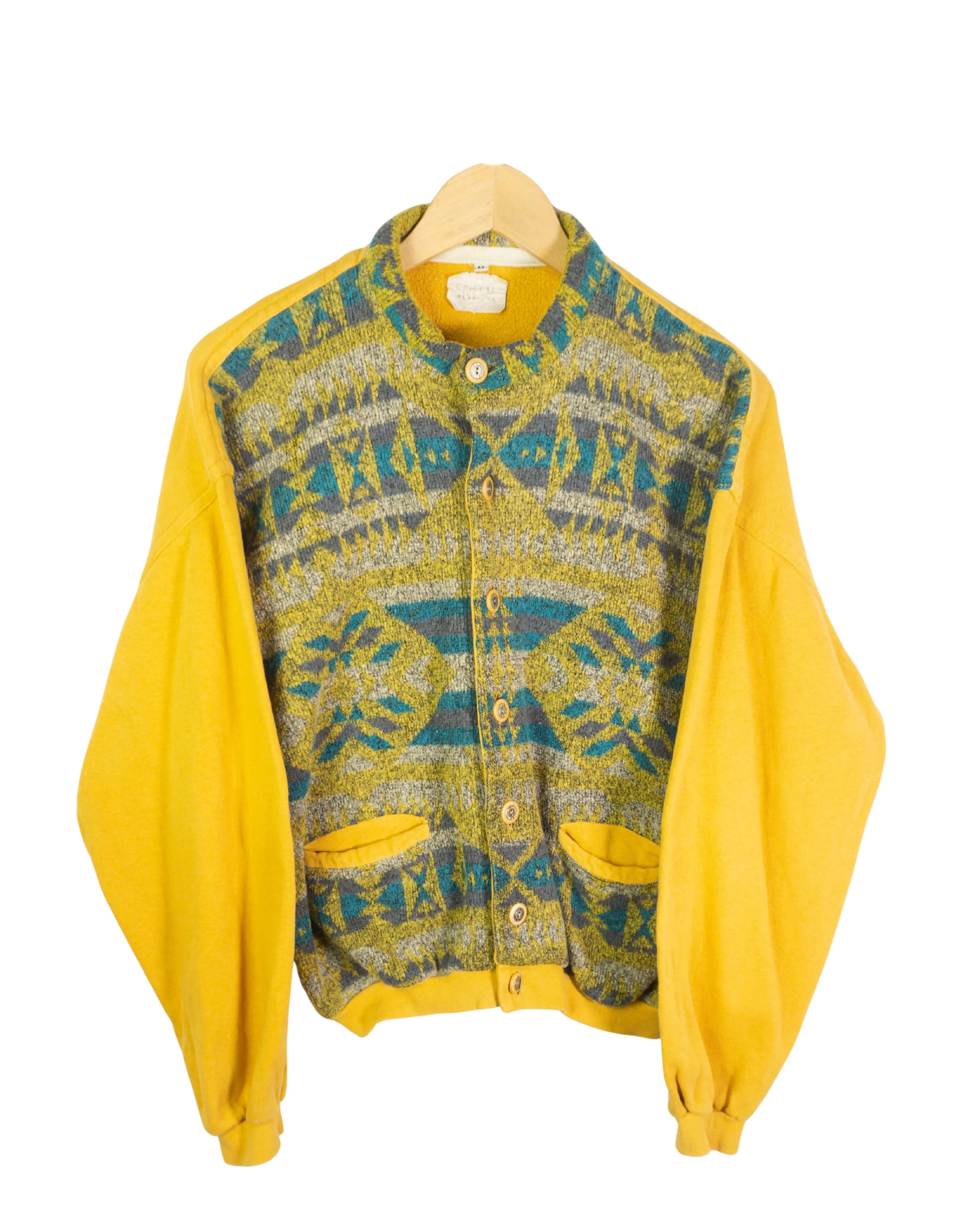 Chaqueta Geométrica Amarilla Vintage 90s Mujer — Talla M