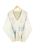 Jersey cuello pico estampado vintage 90s beige L