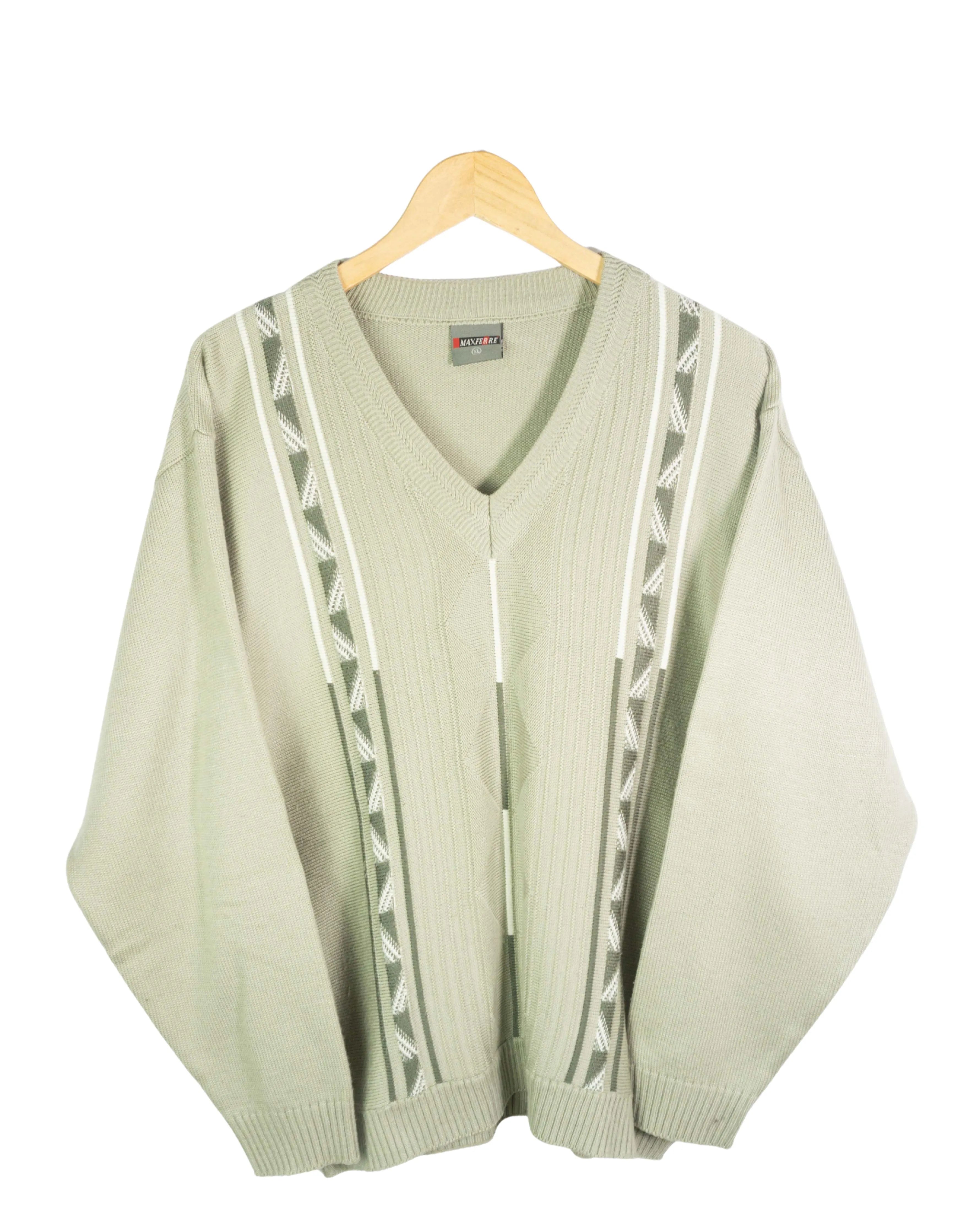 Jersey cuello pico vintage 90s beige XL