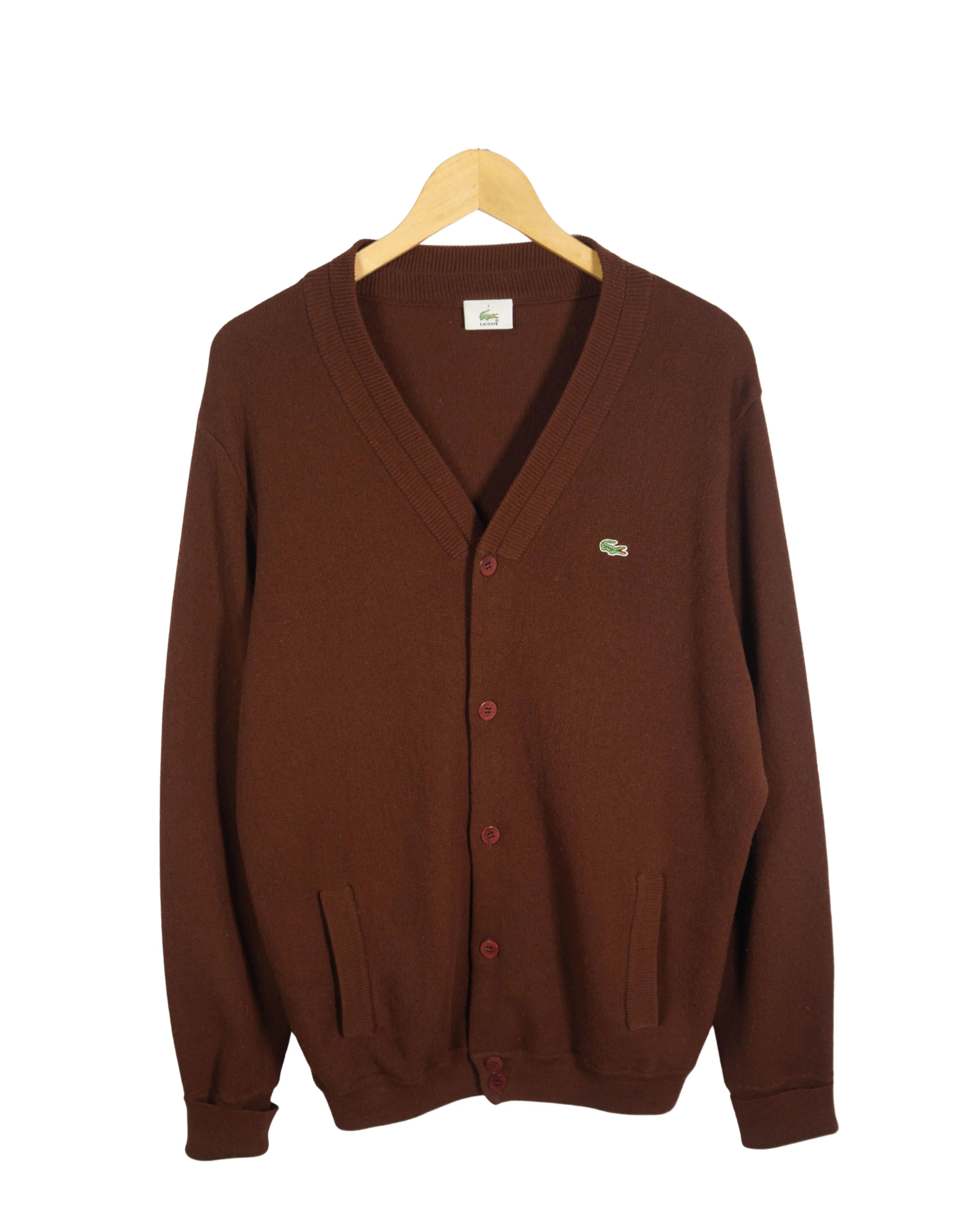 Cardigan Lacoste Marrón Chocolate Vintage 00s — Talla XL