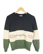 Sudadera Champion color block negra, crema y verde — Talla S