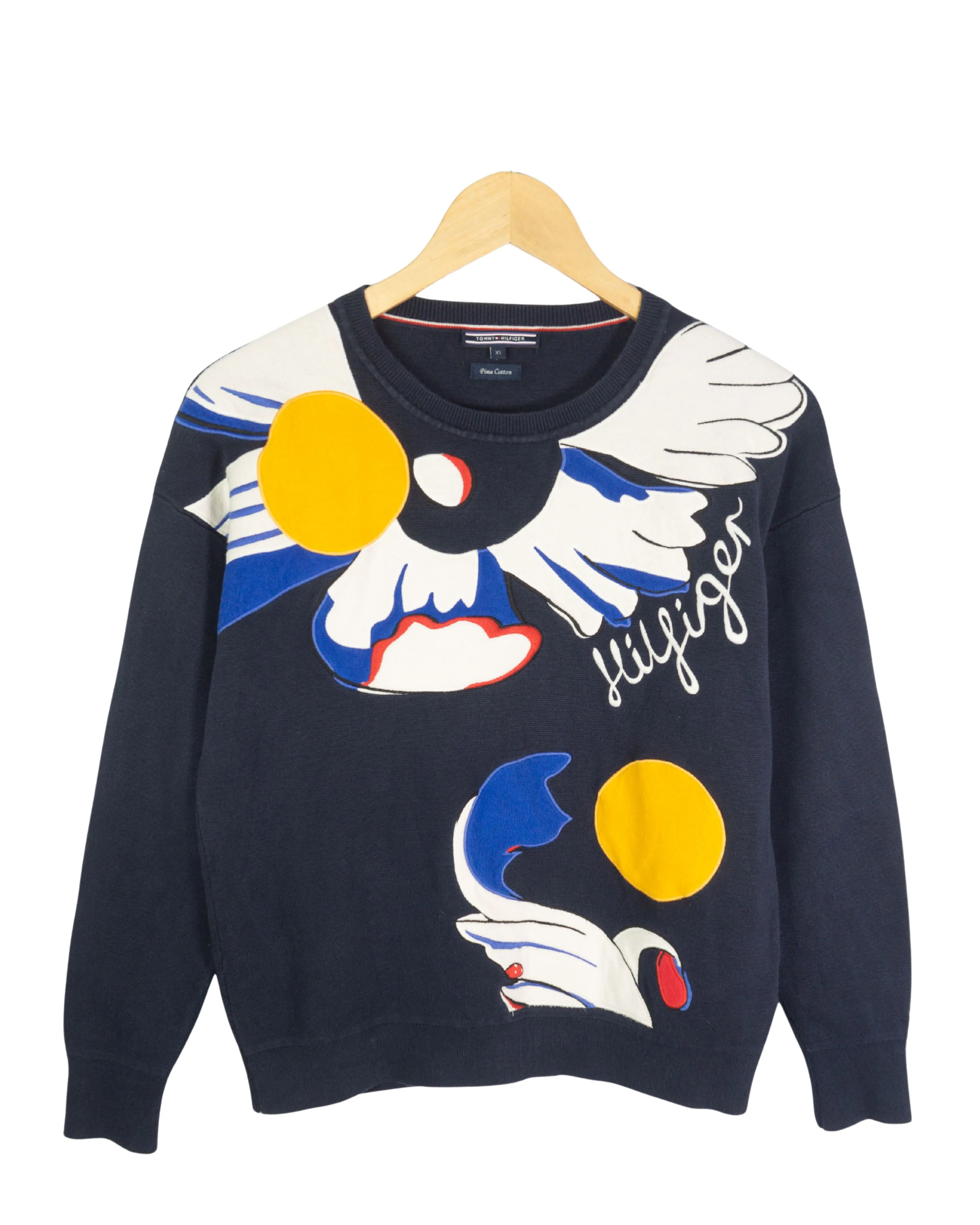 Jersey Tommy Hilfiger Navy Estampado Vintage 90s — Talla XS