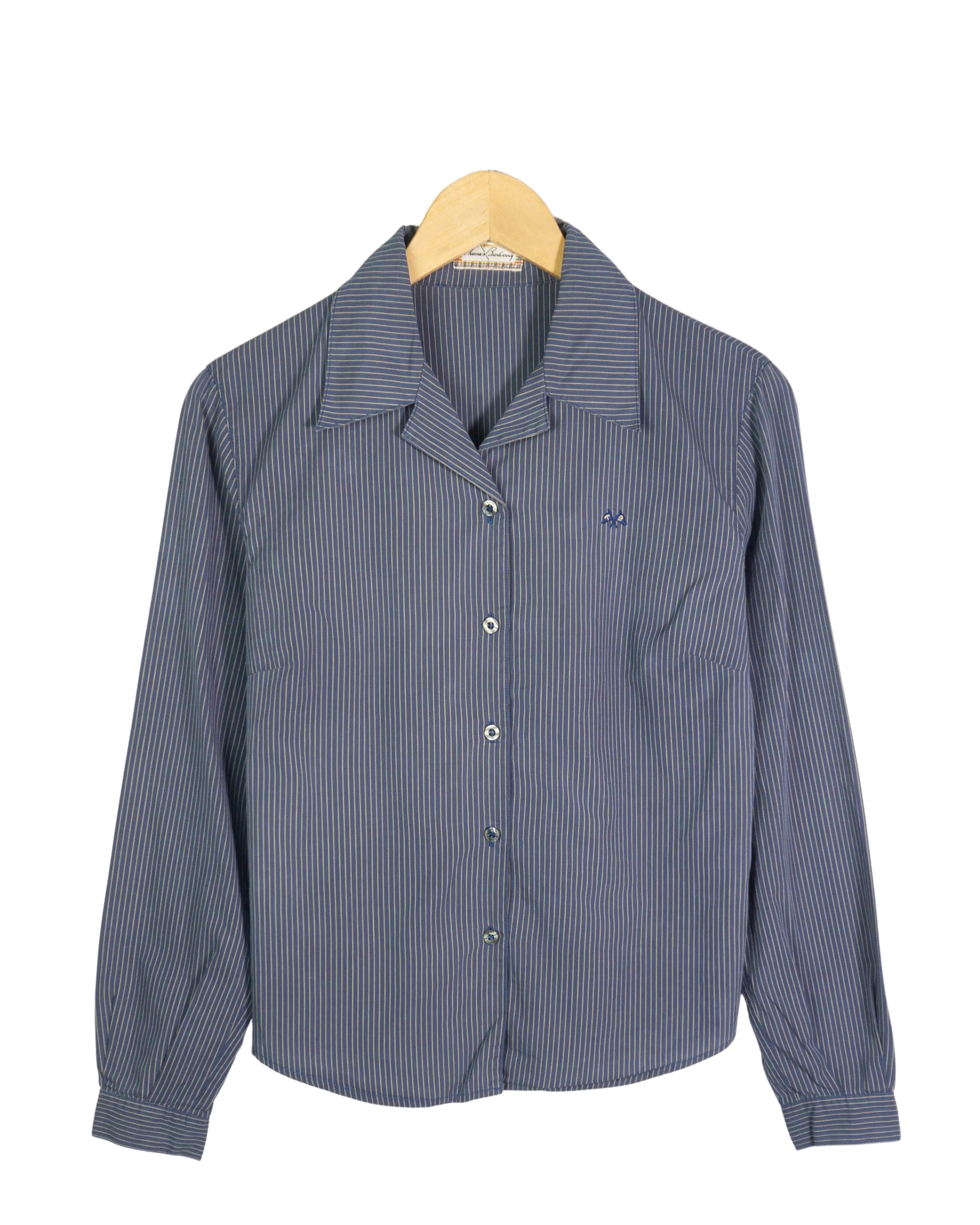 Camisa Thomas Burberry Rayas Azul Vintage Mujer — Talla M