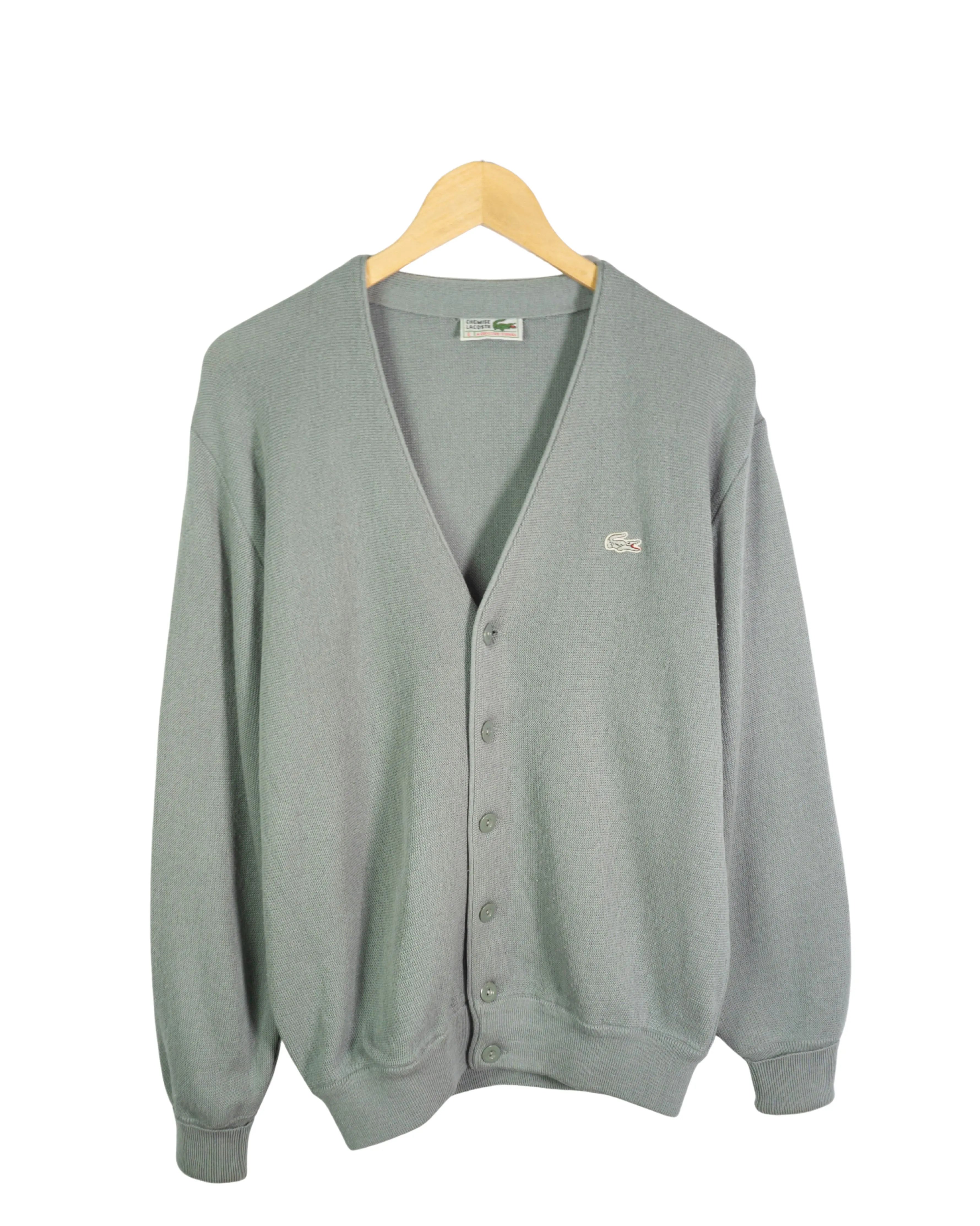 Cardigan Lacoste Chemise Verde Salvia Vintage 90s — Talla L