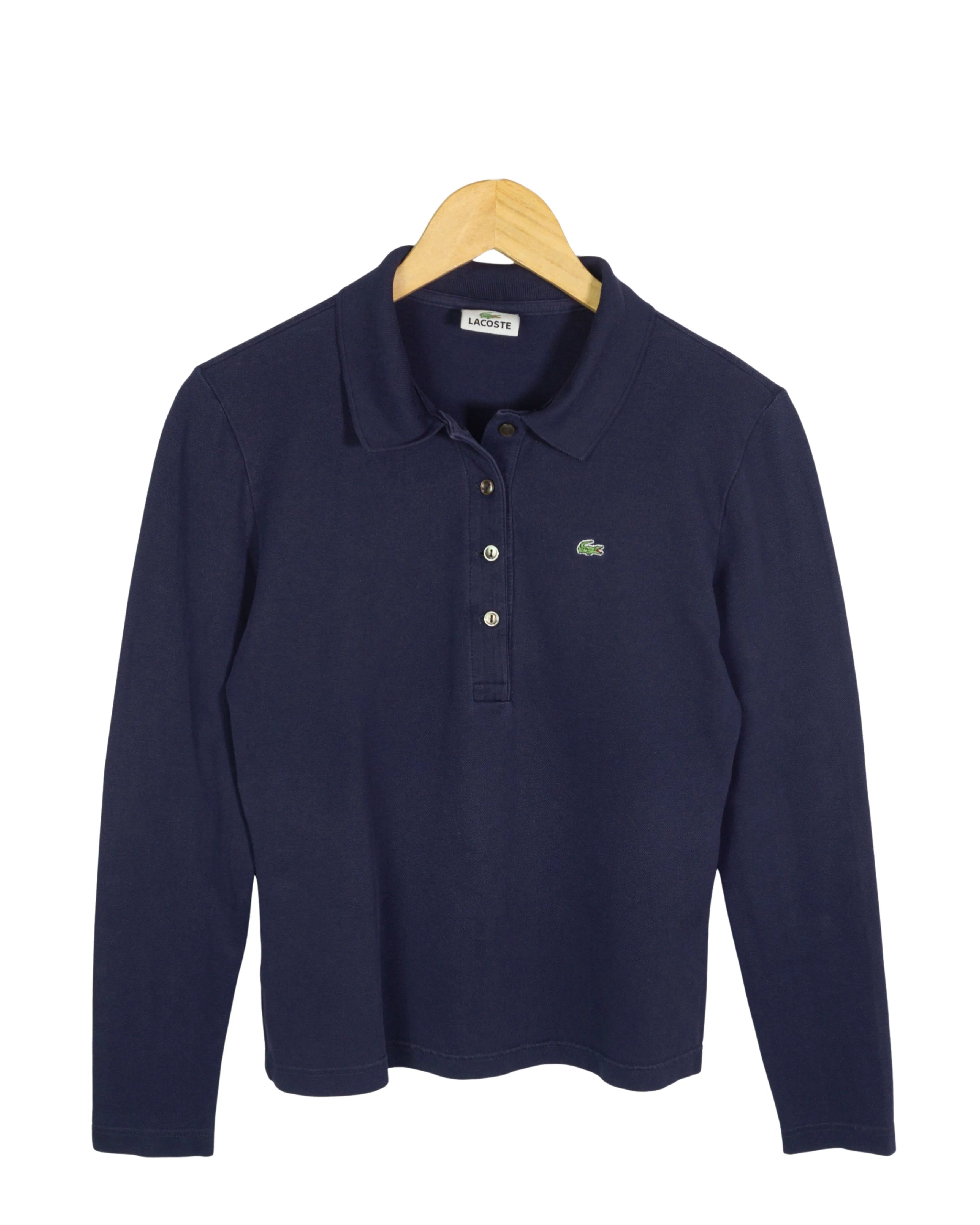 Polo Lacoste Manga Larga Azul Marino Mujer — Talla L