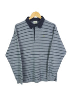 Polo Lacoste Rayas Gris Azul Manga Larga Vintage 00s — Talla L