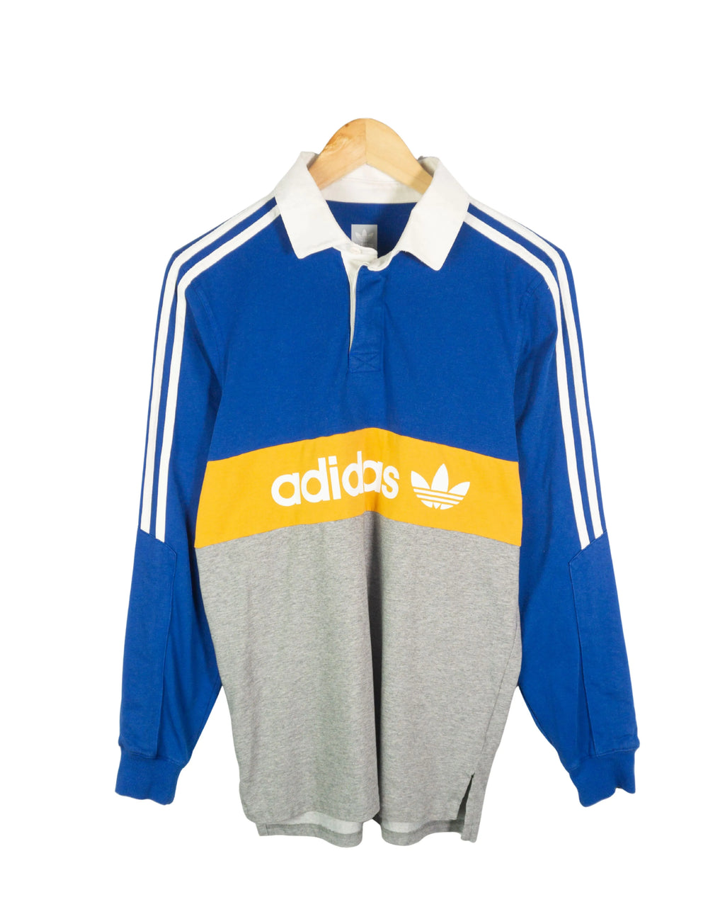 Polo manga larga Adidas azul/naranja/gris S