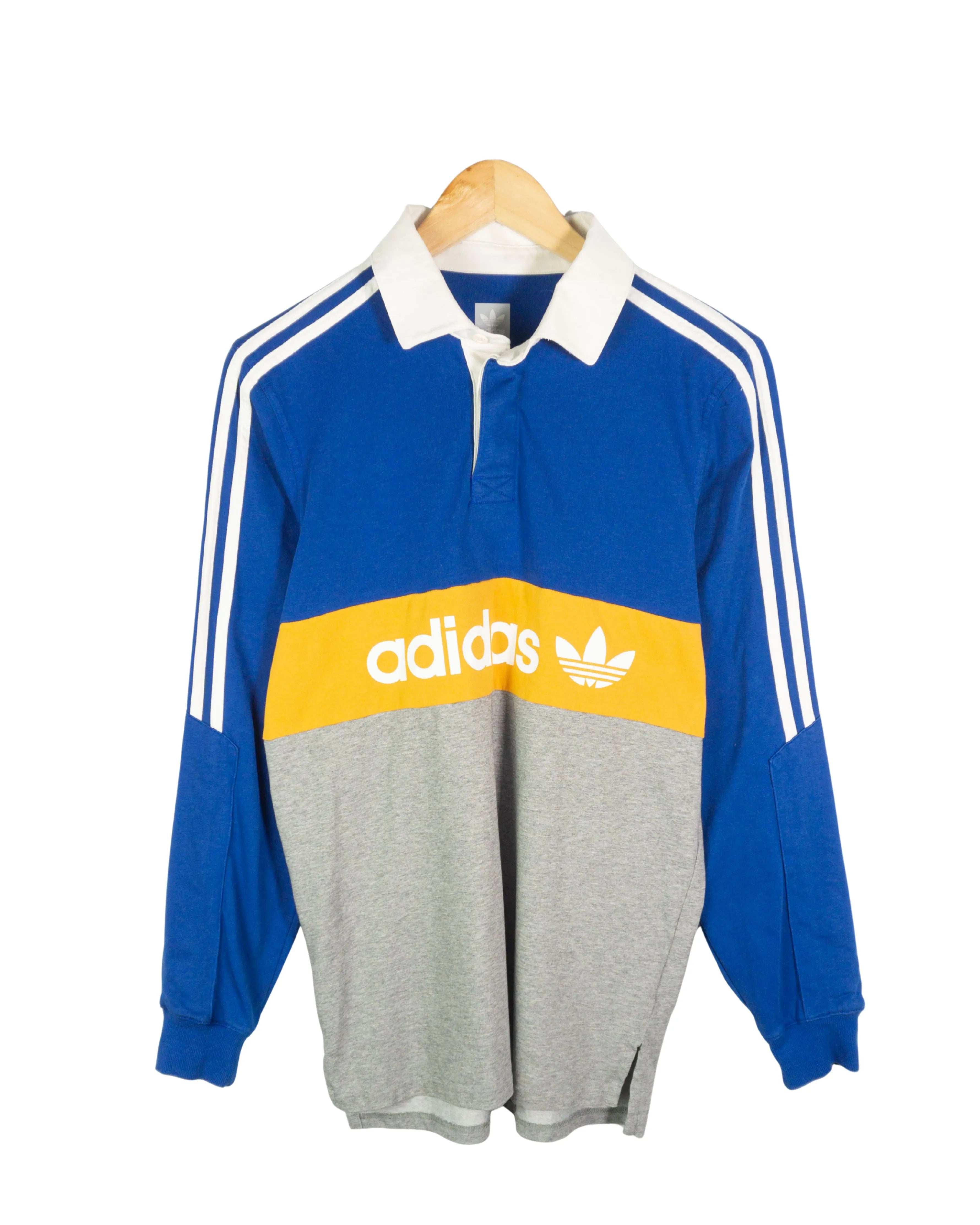 Polo manga larga Adidas azul/naranja/gris S