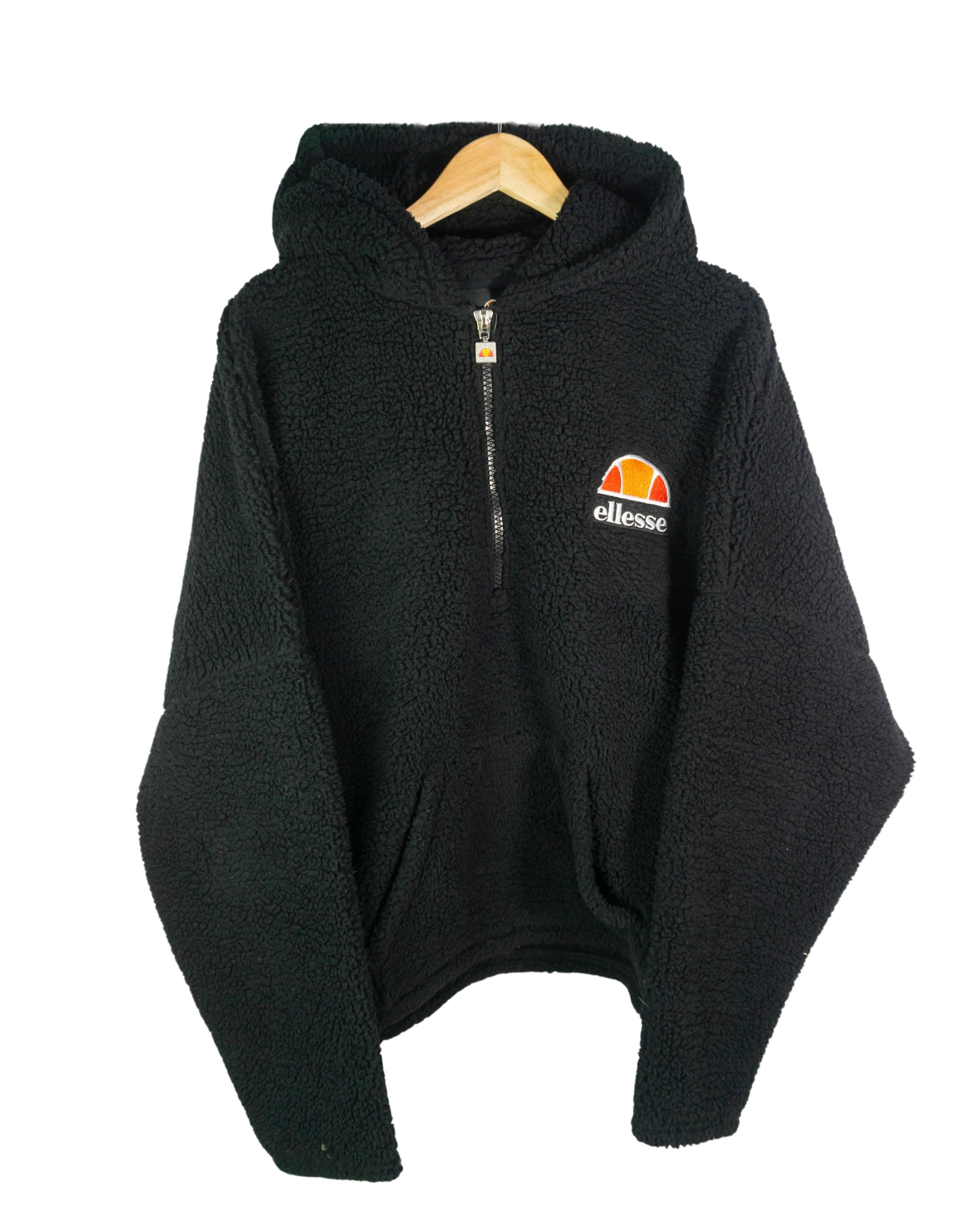 Forro polar 1/4 zip Ellesse bordado negro M oversize