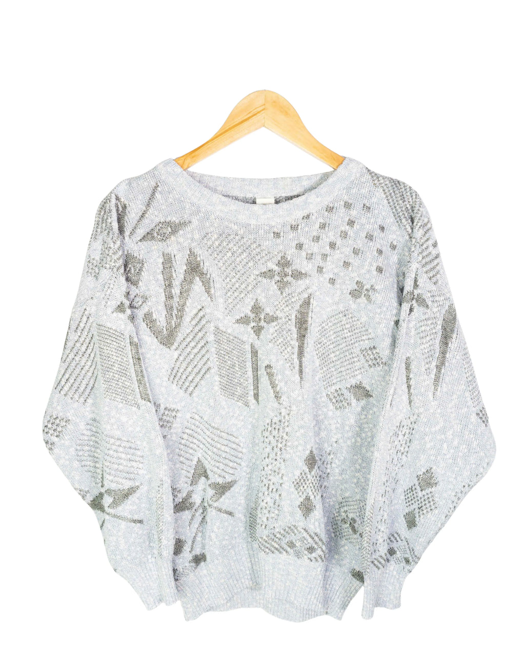 Jersey de Punto Vintage 90s Estampado Abstracto Gris — Talla S