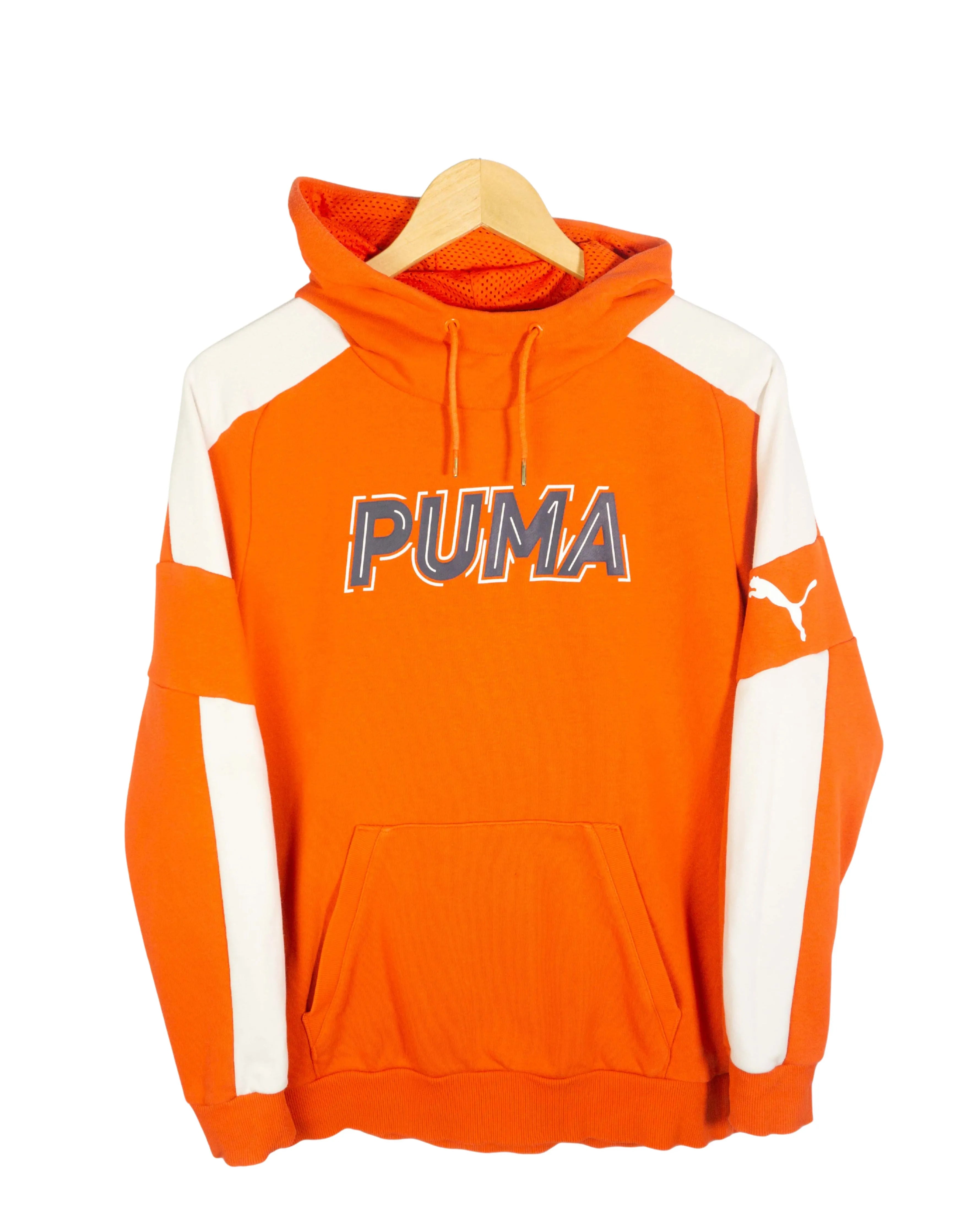 Sudadera Puma con Capucha Naranja y Blanca — Talla S
