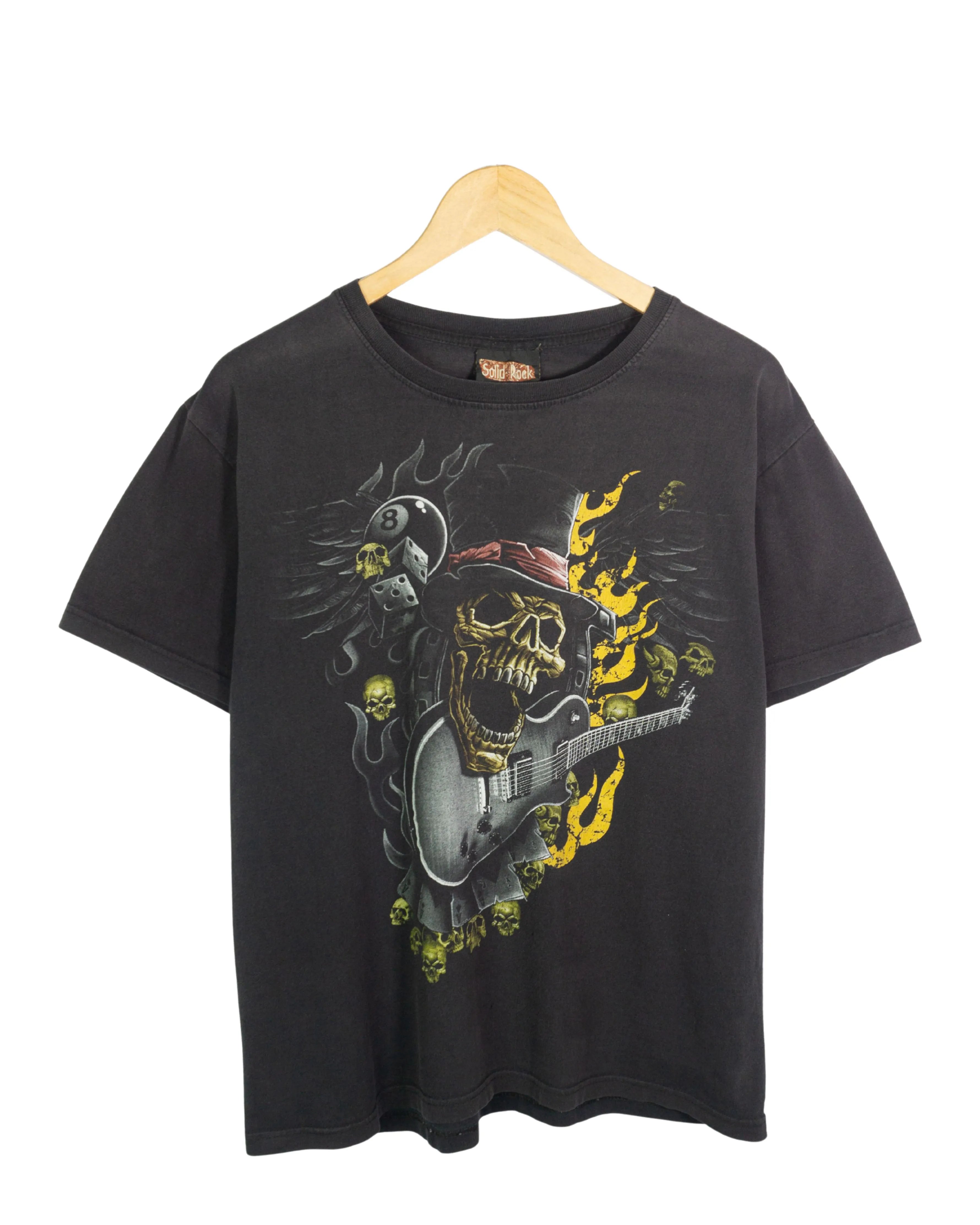 Camiseta Rock Calavera Guitarra Negra Fade — Talla L