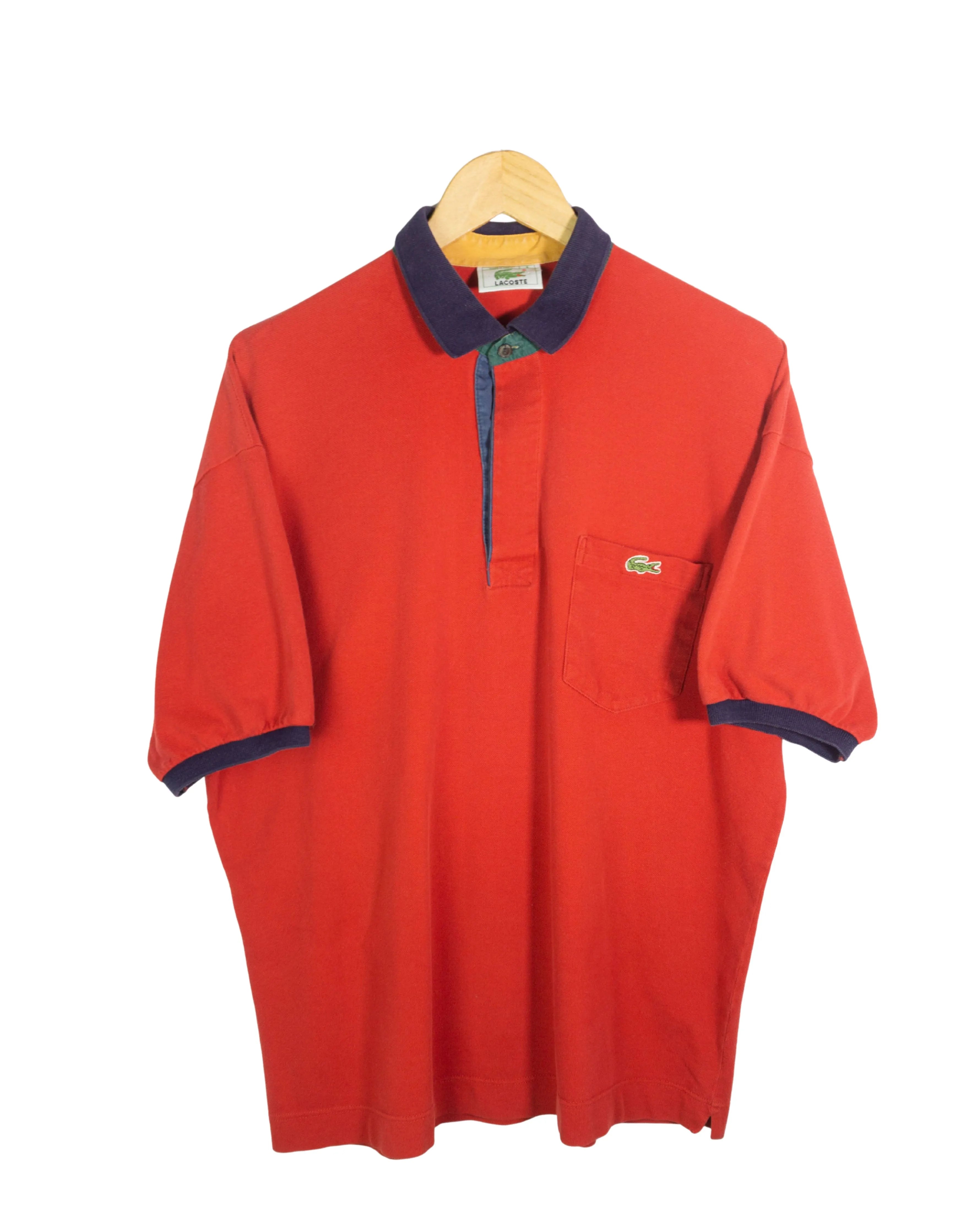 Polo Lacoste Rojo Multicolor Vintage 90s — Talla XL